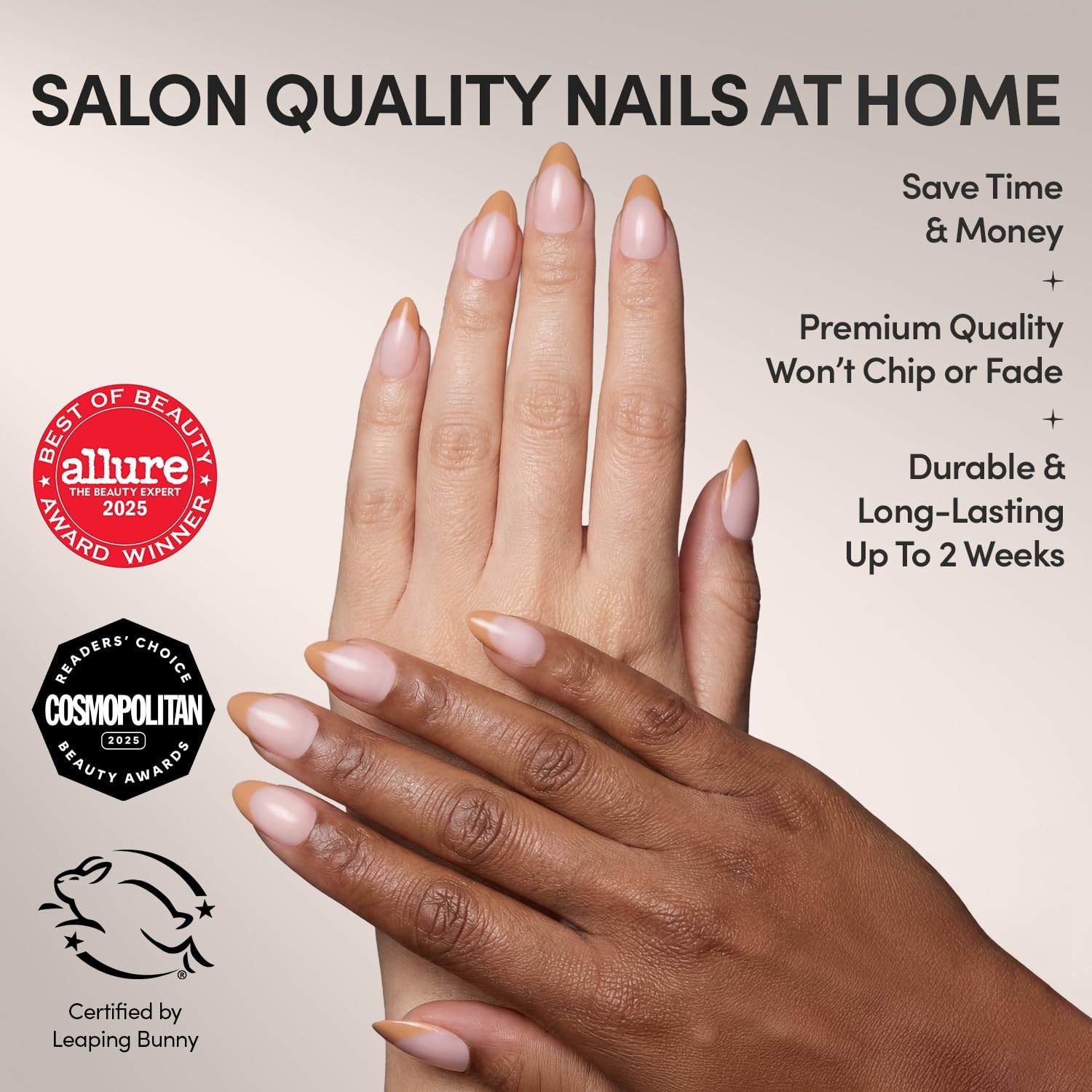 image:imageGlamnetic Press On Nails Short Almond Glossy Fake Nails 30 Pc Full Kit5T Caf Crme
