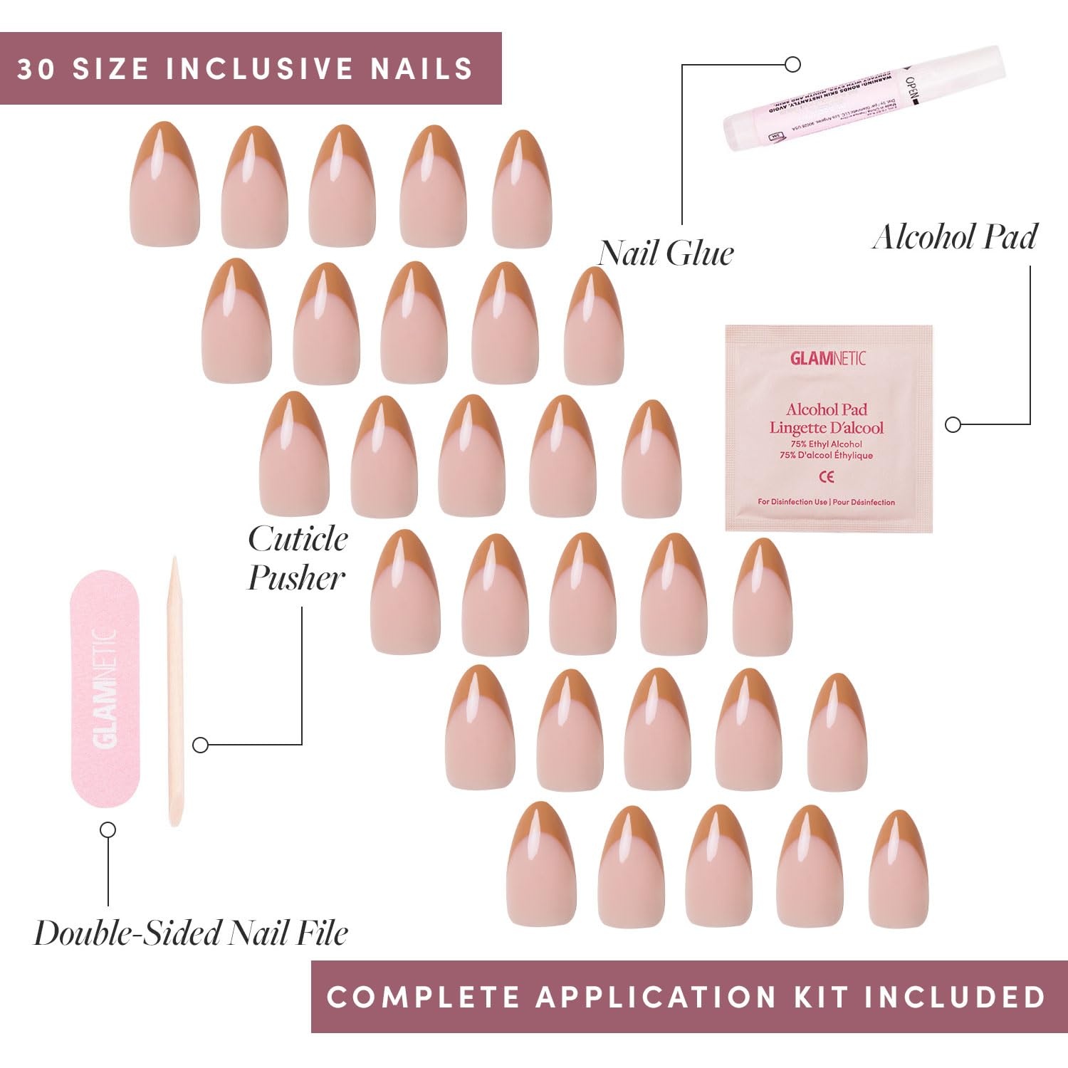 image:imageGlamnetic Press On Nails Short Almond Glossy Fake Nails 30 Pc Full Kit5T Caf Crme