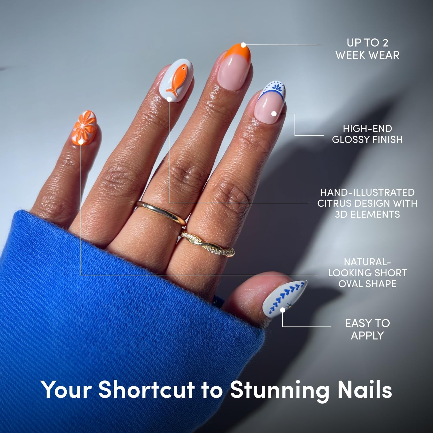 image:imageGlamnetic Press On Nails Short Almond Glossy Fake Nails 30 Pc Full KitCitrus Coast