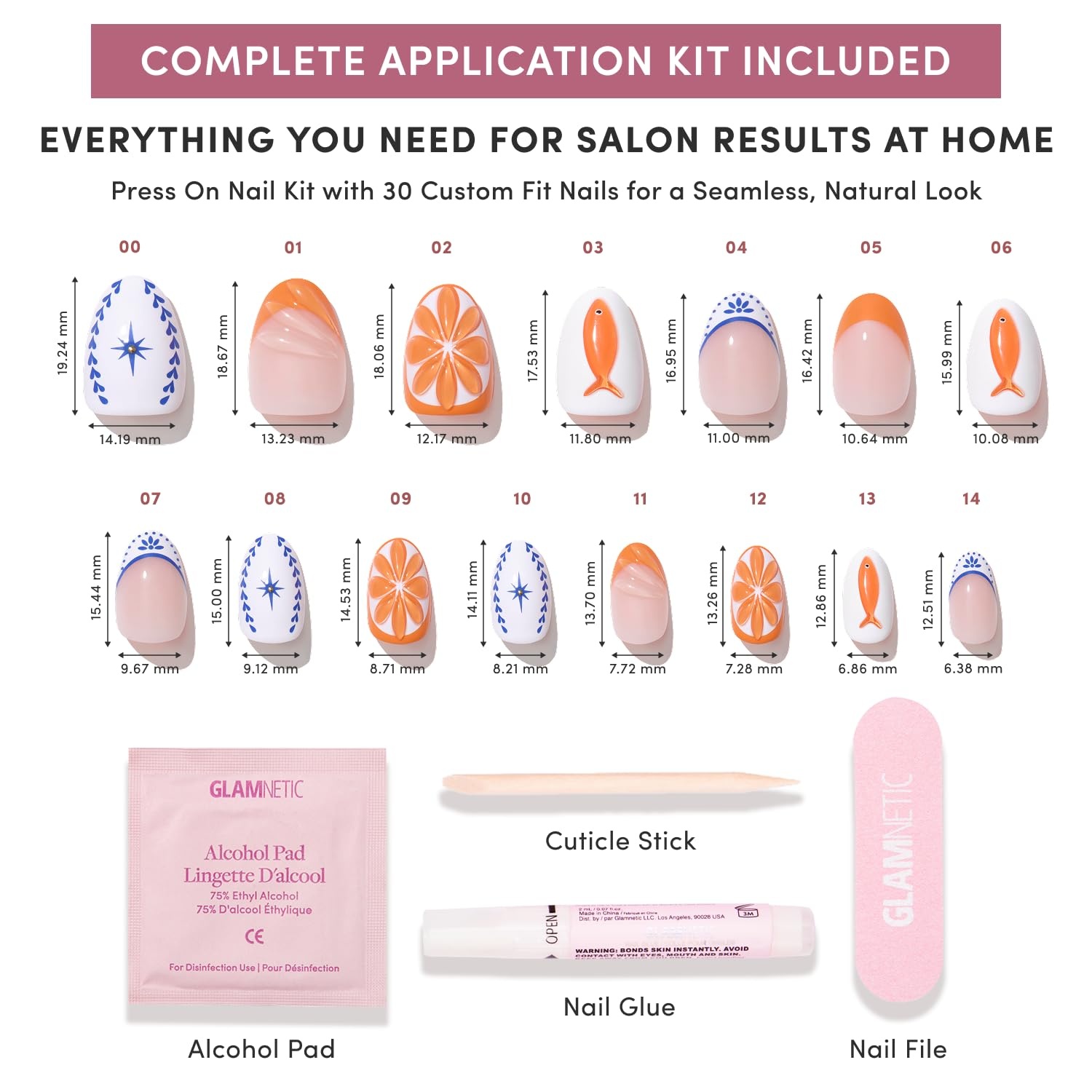 image:imageGlamnetic Press On Nails Short Almond Glossy Fake Nails 30 Pc Full KitCitrus Coast