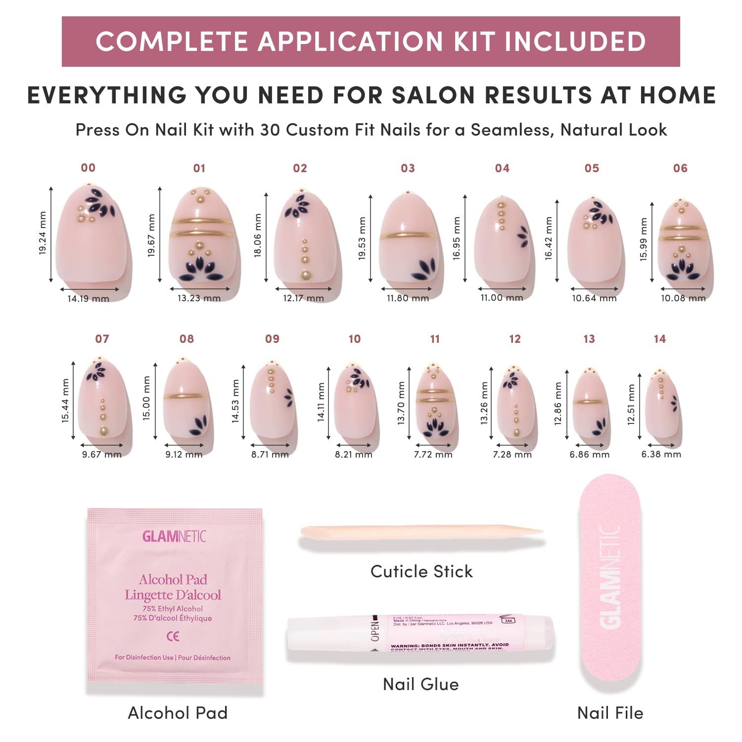 image:imageGlamnetic Press On Nails Short Almond Glossy Fake Nails 30 Pc Full KitMyko Muse