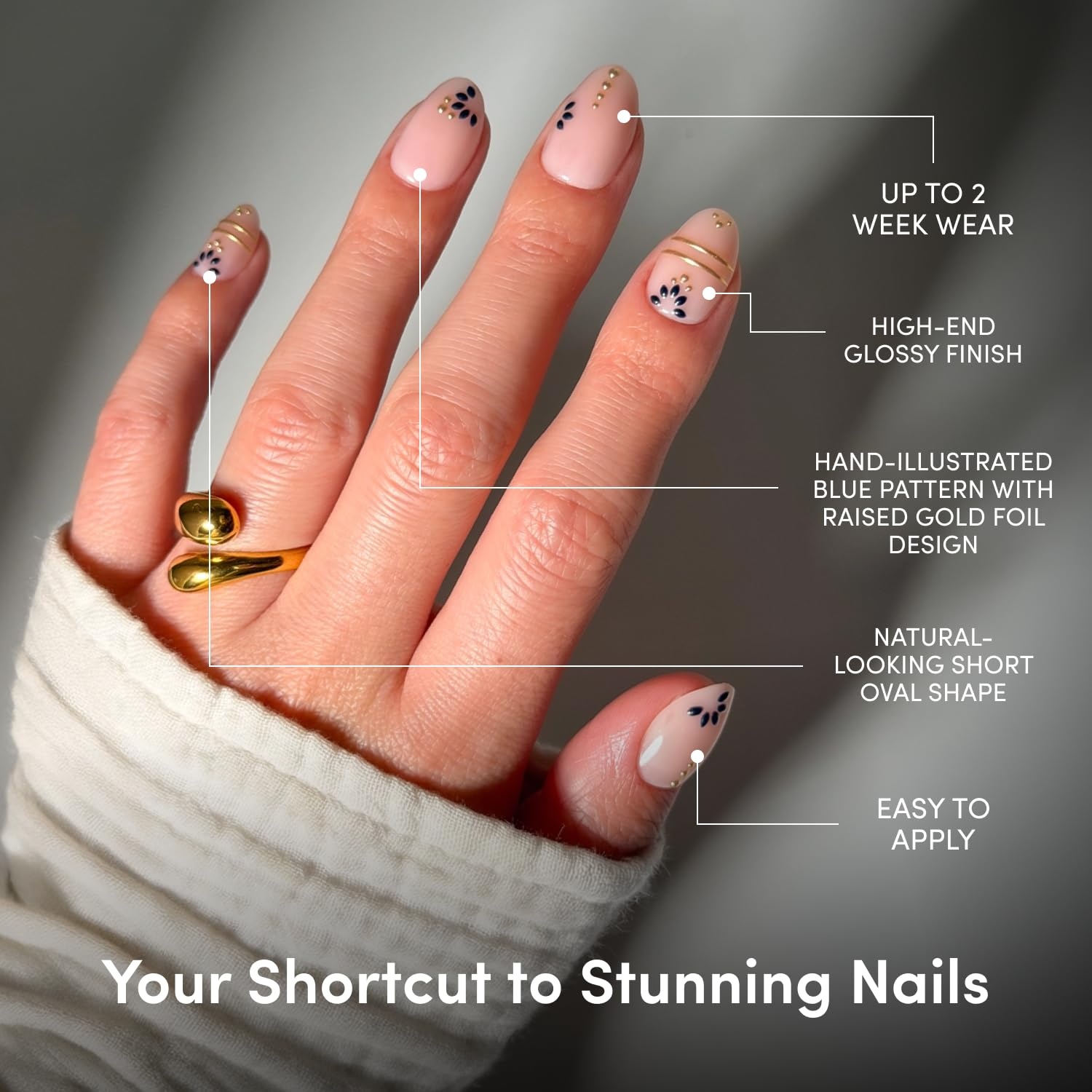 image:imageGlamnetic Press On Nails Short Almond Glossy Fake Nails 30 Pc Full KitMyko Muse