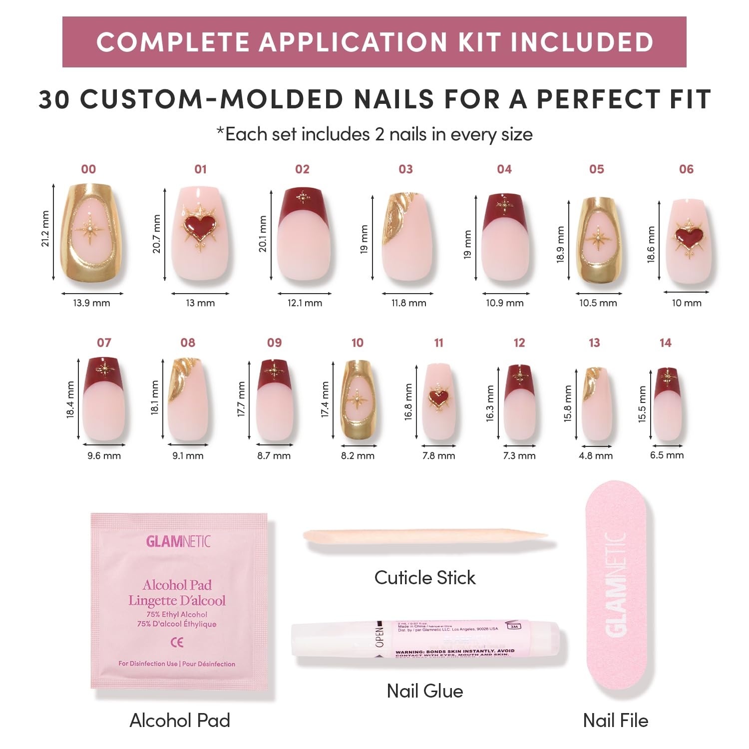 image:imageGlamnetic Press On Nails Short Almond Matte Fake Nails 30 Pc Full Kit1A Queen Of Hearts