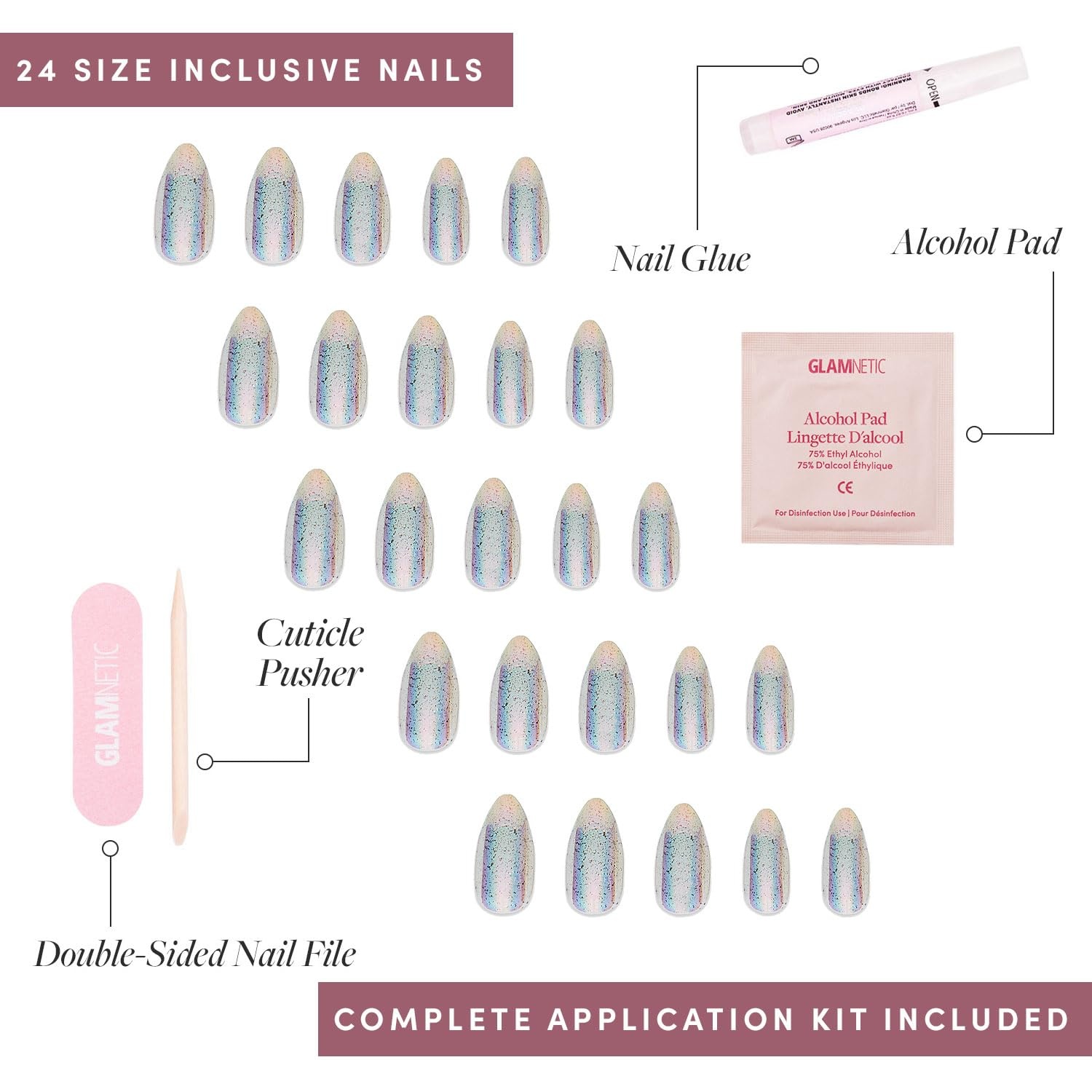 image:imageGlamnetic Press On Nails Short Almond Matte Fake Nails 30 Pc Full Kit2U Stardust