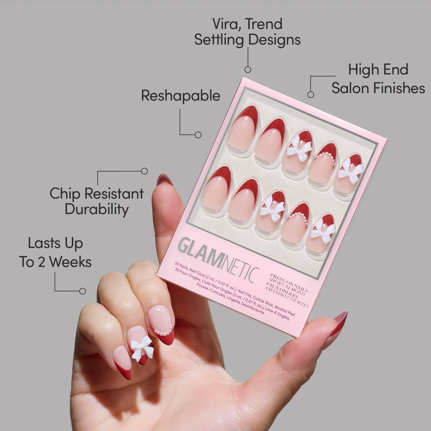 image:imageGlamnetic Press On Nails Short Almond Matte Fake Nails 30 Pc Full Kit4E Ruby Ribbons