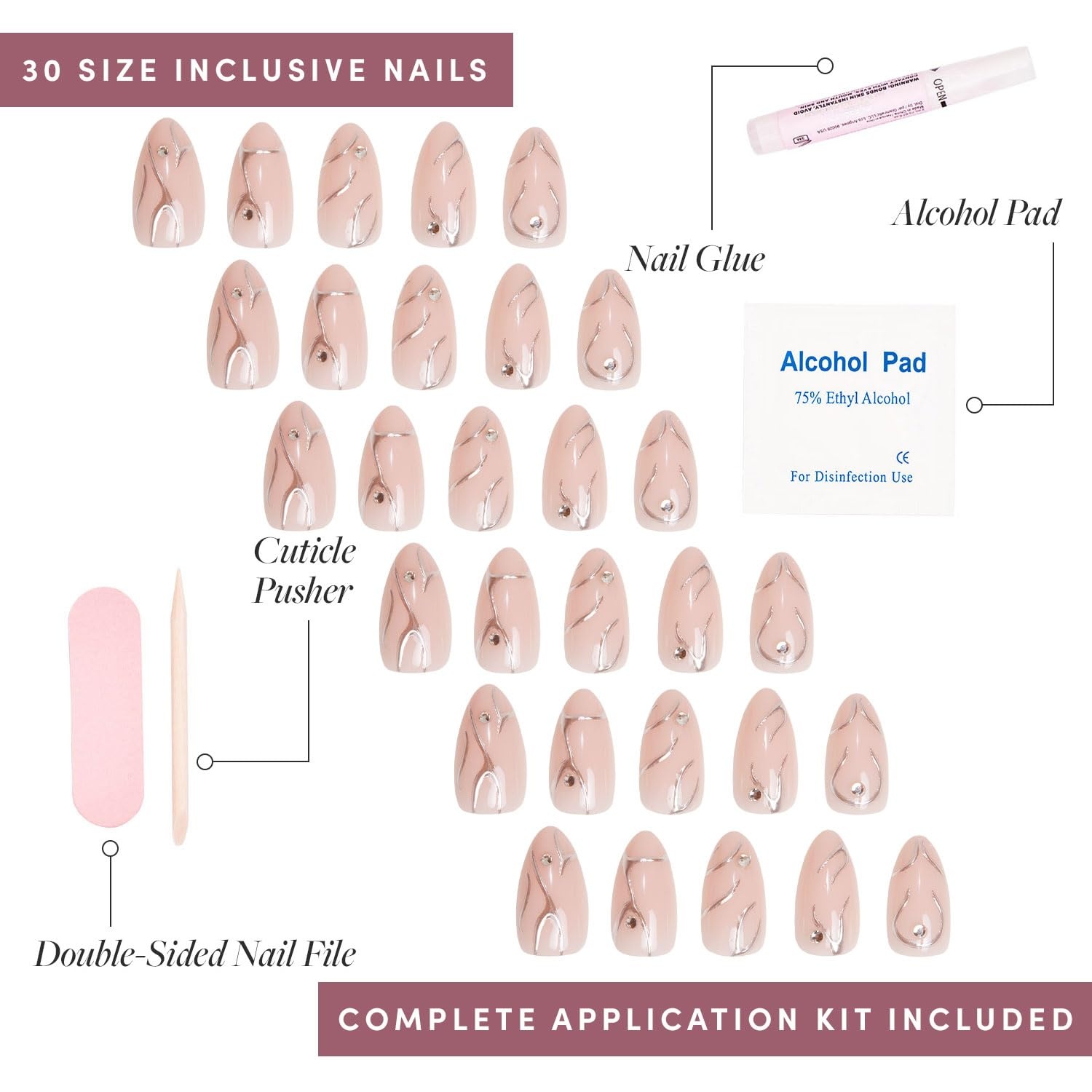 image:imageGlamnetic Press On Nails Short Almond Matte Fake Nails 30 Pc Full Kit4F Astro