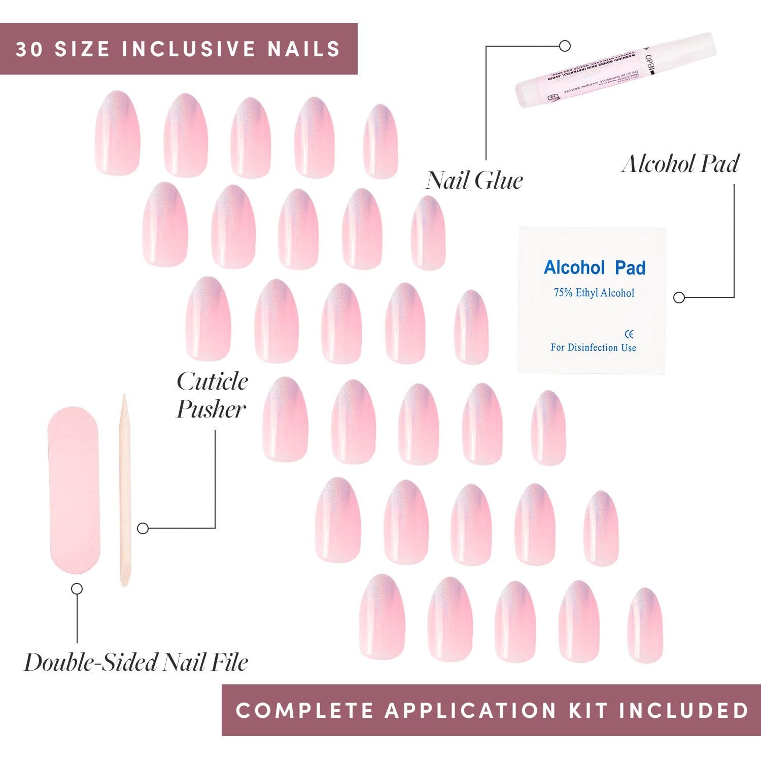 image:imageGlamnetic Press On Nails Short Almond Matte Fake Nails 30 Pc Full Kit4H Winter Storm