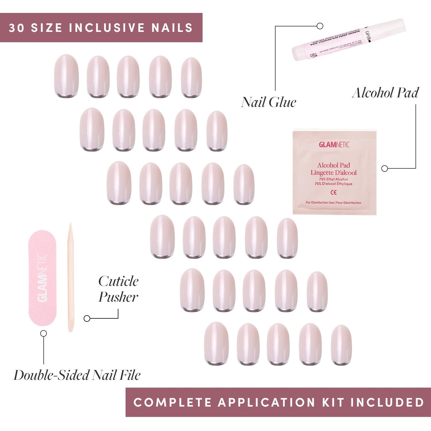 image:imageGlamnetic Press On Nails Short Almond Matte Fake Nails 30 Pc Full Kit5A Silver Belle