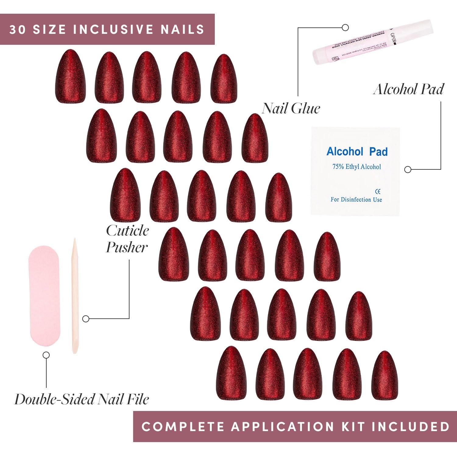 image:imageGlamnetic Press On Nails Short Almond Matte Fake Nails 30 Pc Full KitRuby Slipper