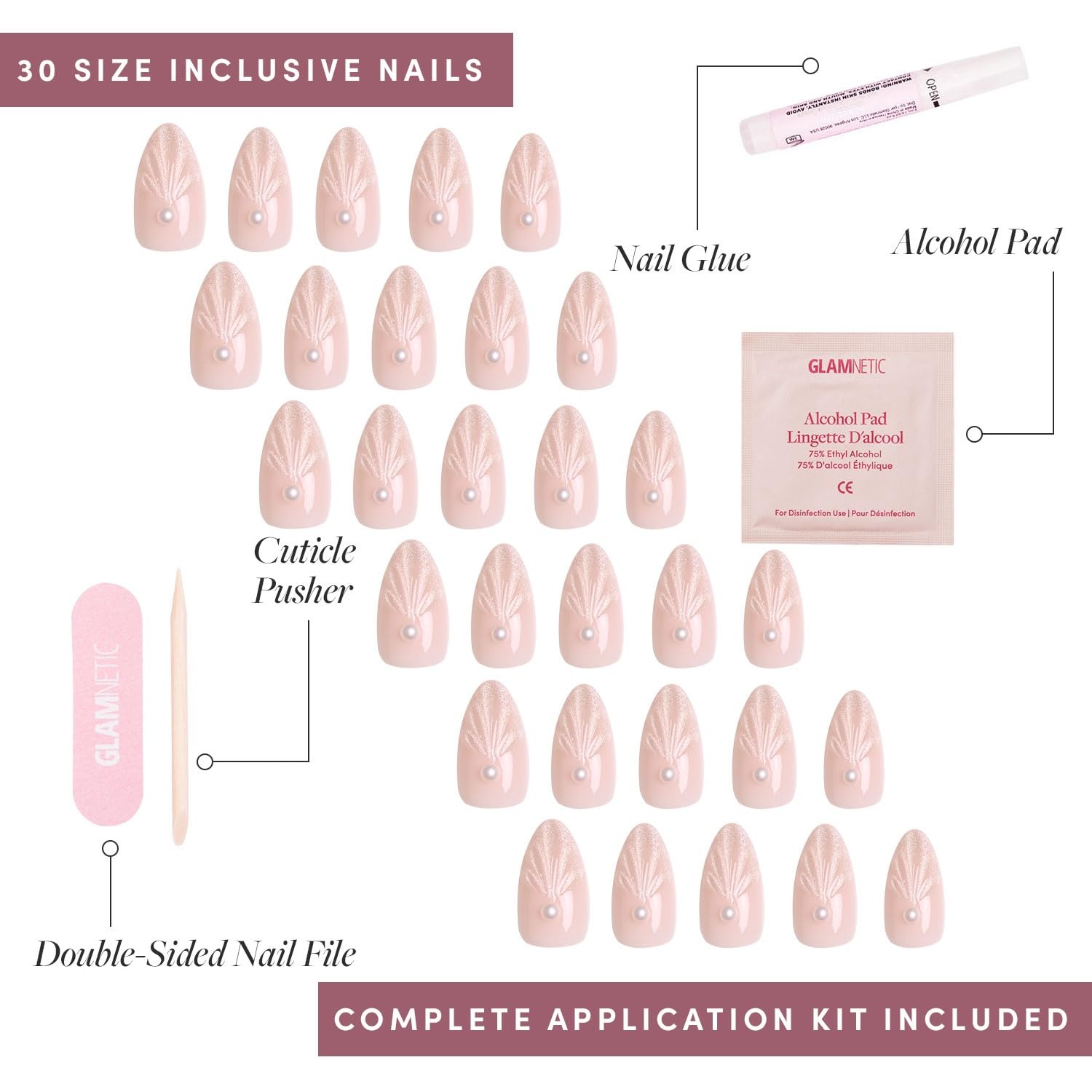 image:imageGlamnetic Press On Nails Short Almond Velvet Fake Nails 30 Pc Full Kit2D Honeymoon