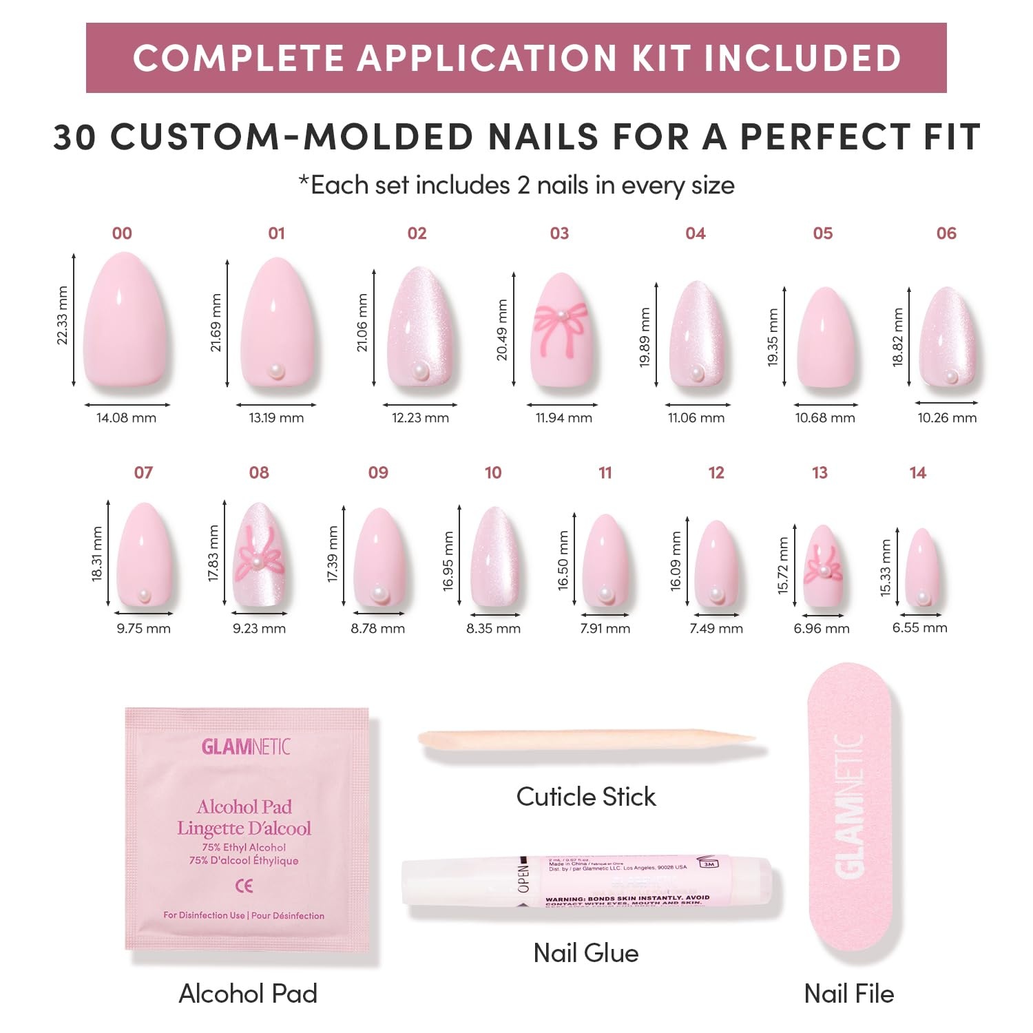 image:imageGlamnetic Press On Nails Short Almond Velvet Fake Nails 30 Pc Full Kit2E Love Knot