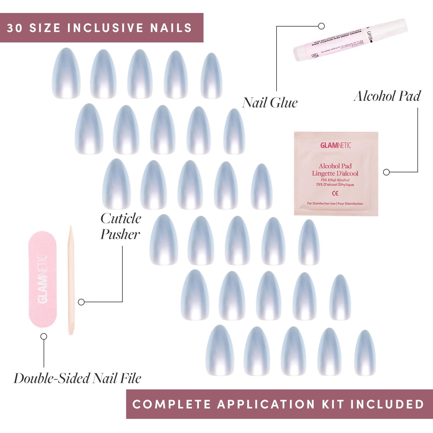 image:imageGlamnetic Press On Nails Short Almond Velvet Fake Nails 30 Pc Full Kit2F Something Blue