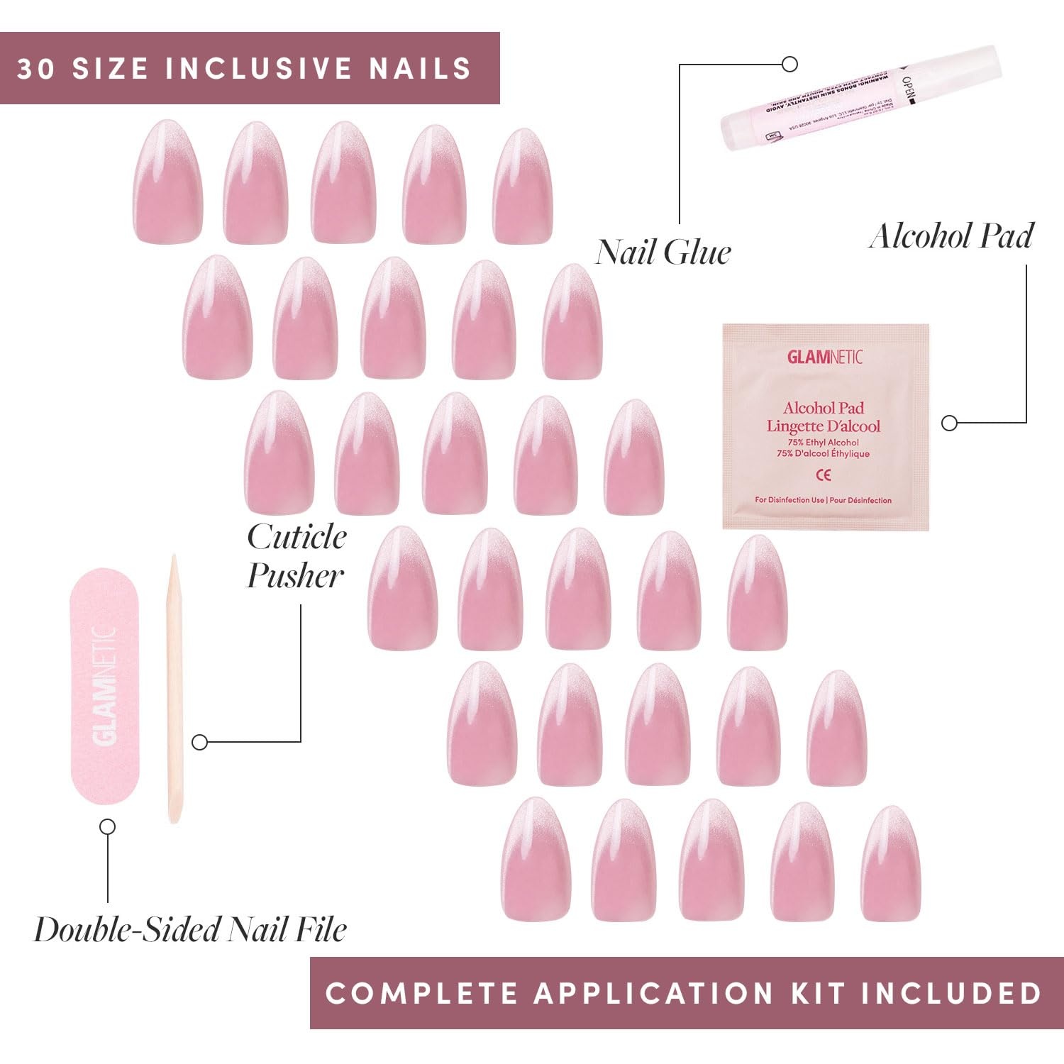 image:imageGlamnetic Press On Nails Short Almond Velvet Fake Nails 30 Pc Full Kit2I Lovers Blush
