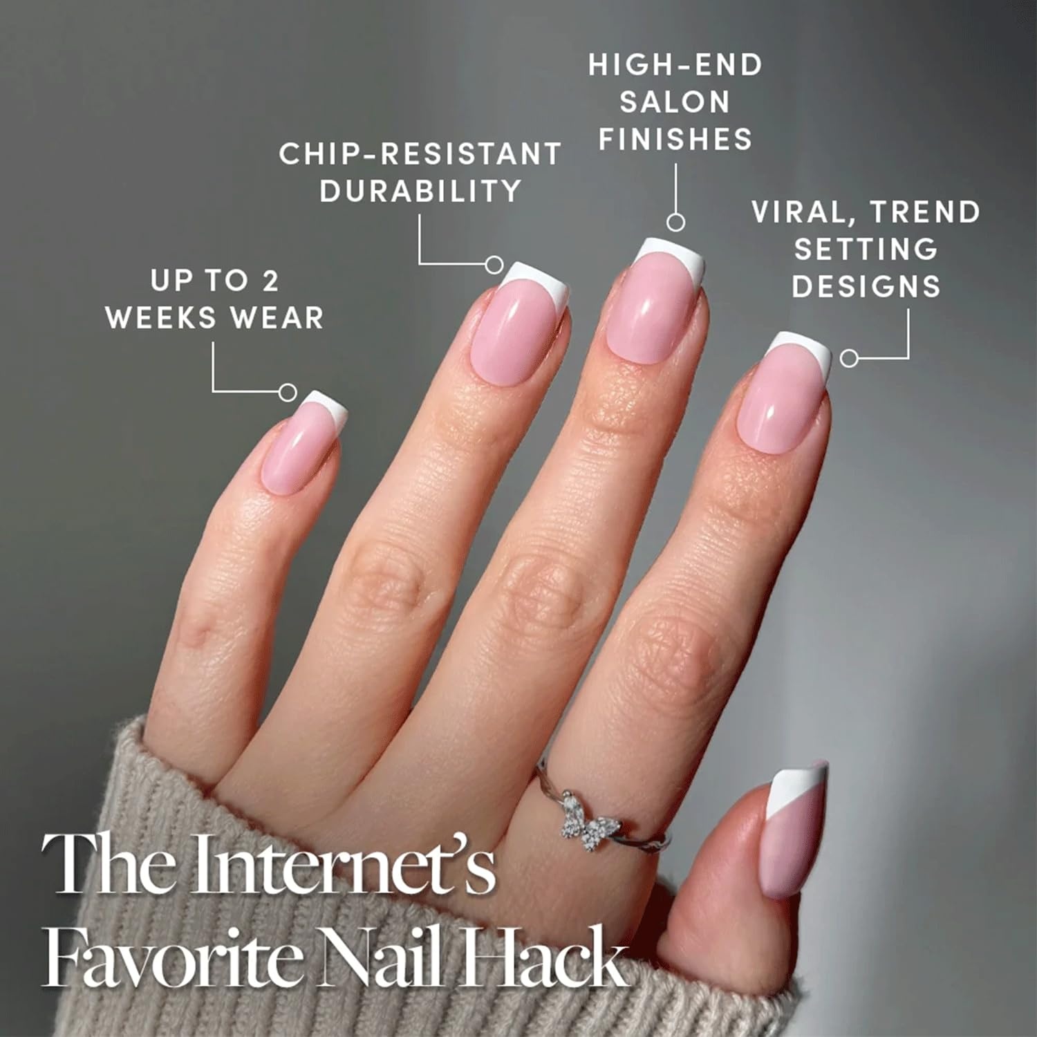image:imageGlamnetic Press On Nails Short Oval Velvet Fake Nails 30 Pc Full Kit1B Classy French