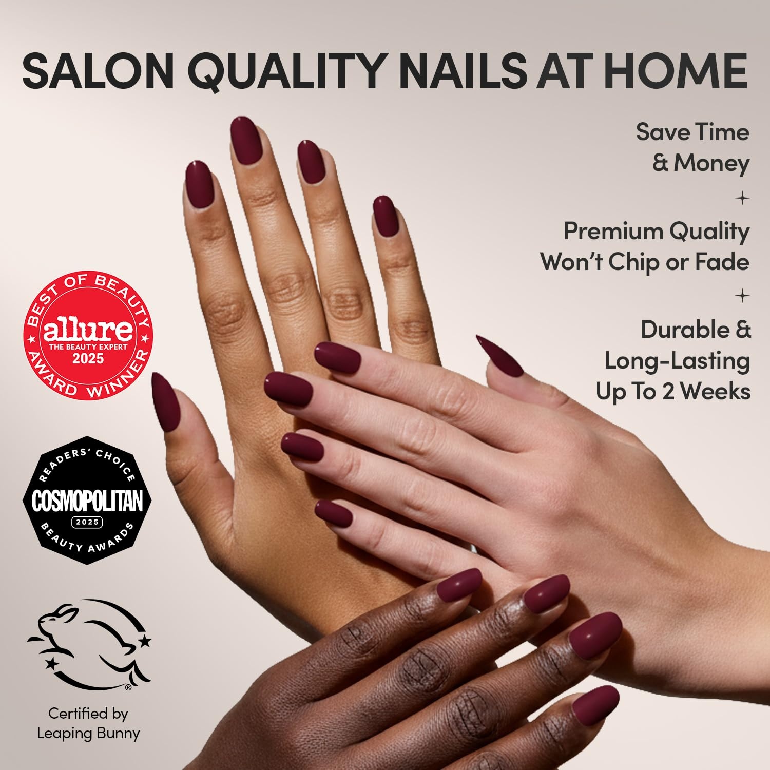 image:imageGlamnetic Press On Nails Short Oval Velvet Fake Nails 30 Pc Full Kit1D Berry Maroon
