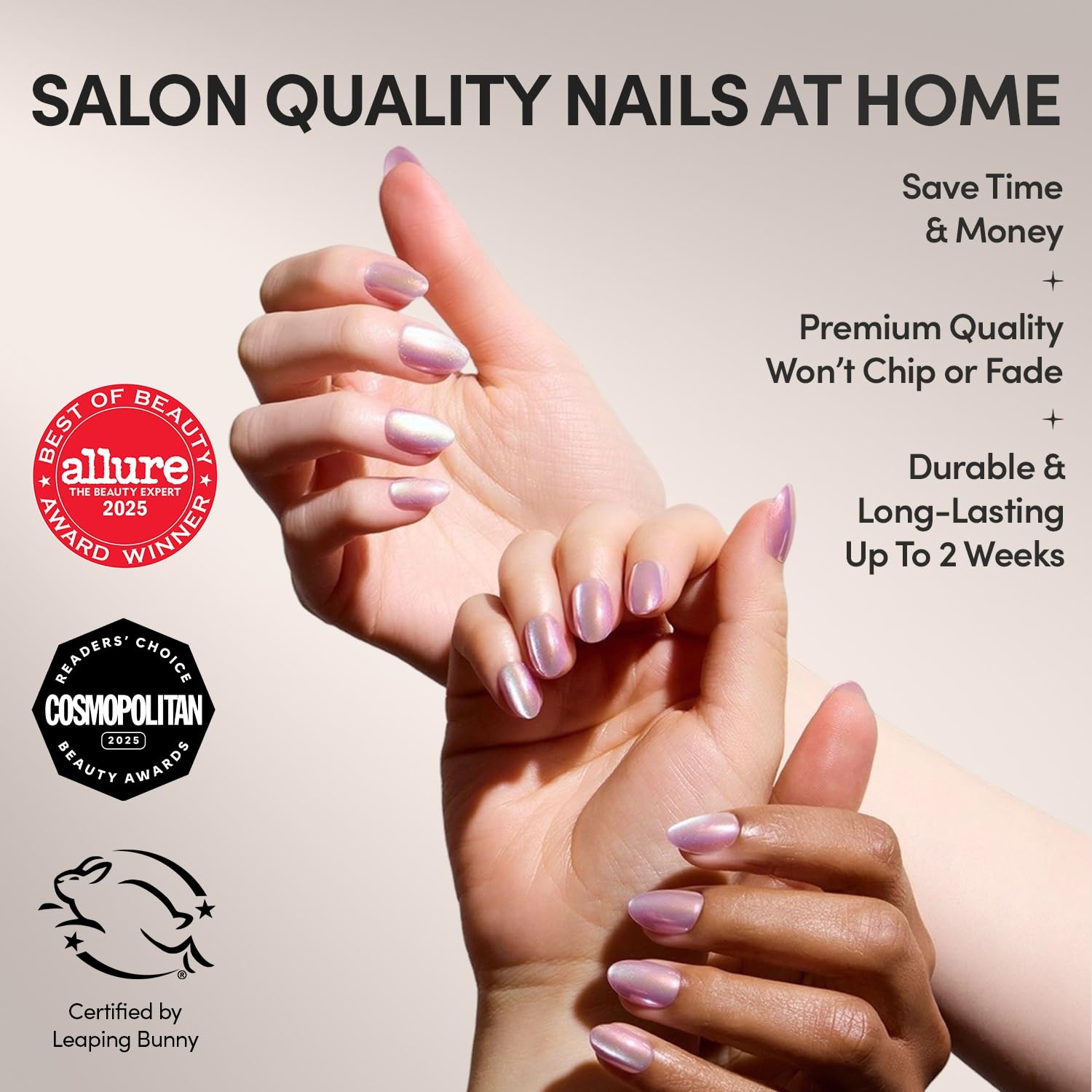 image:imageGlamnetic Press On Nails Short Oval Velvet Fake Nails 30 Pc Full Kit2B Oyster