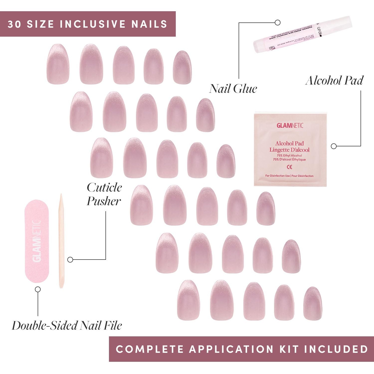 image:imageGlamnetic Press On Nails Short Oval Velvet Fake Nails 30 Pc Full Kit2D Fairy Dust