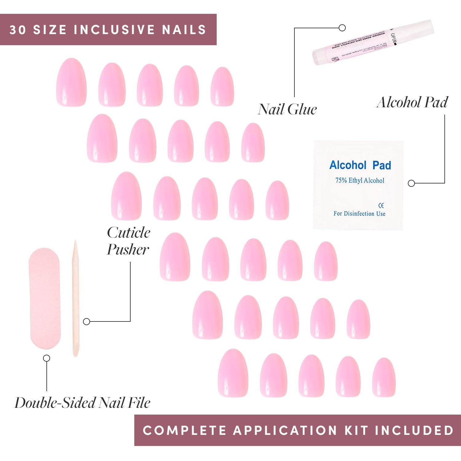 image:imageGlamnetic Press On Nails Short Oval Velvet Fake Nails 30 Pc Full Kit2F Think Pink