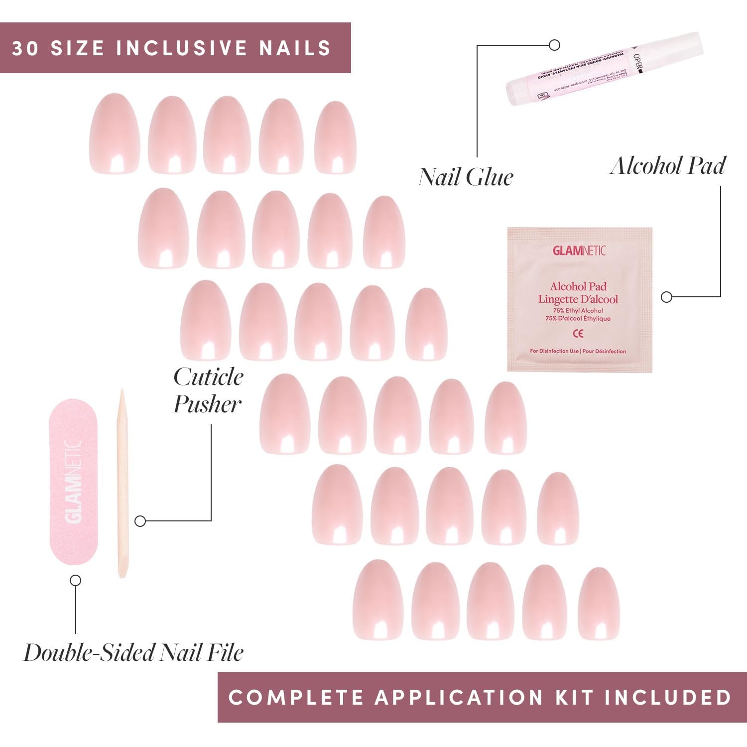 image:imageGlamnetic Press On Nails Short Oval Velvet Fake Nails 30 Pc Full Kit2G Pinch Me