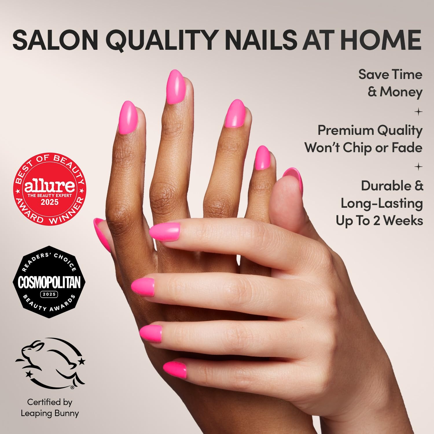 image:imageGlamnetic Press On Nails Short Oval Velvet Fake Nails 30 Pc Full Kit2H Hot Pink