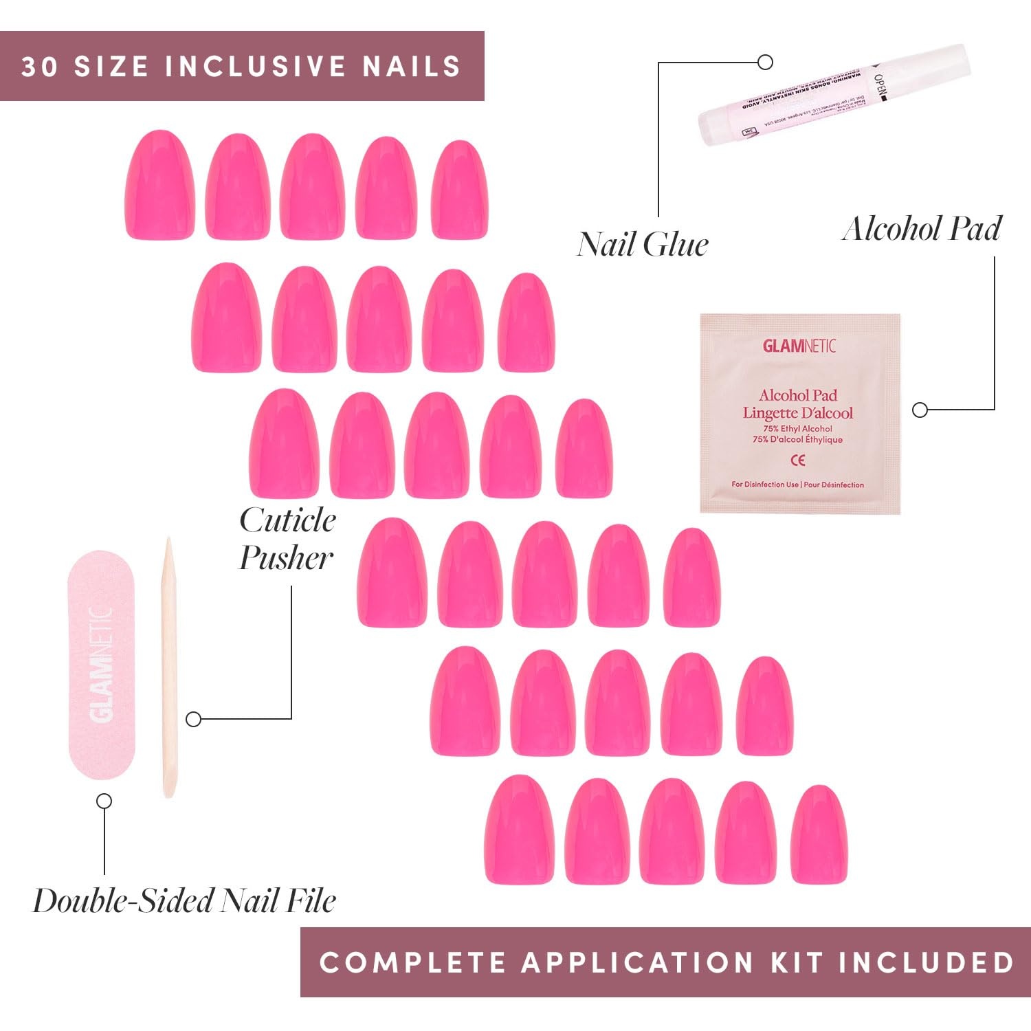 image:imageGlamnetic Press On Nails Short Oval Velvet Fake Nails 30 Pc Full Kit2H Hot Pink