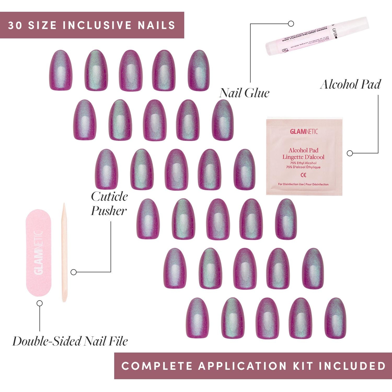 image:imageGlamnetic Press On Nails Short Oval Velvet Fake Nails 30 Pc Full Kit2J Berry Fizz