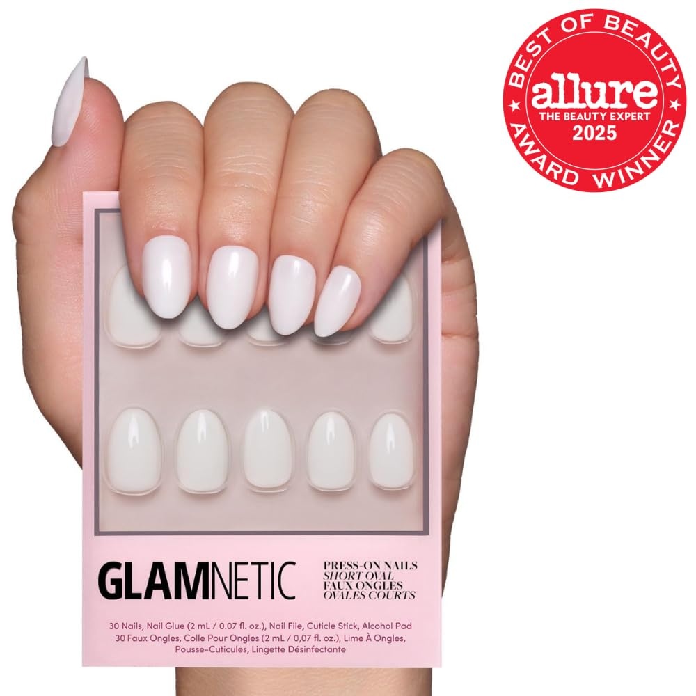image:imageGlamnetic Press On Nails Short Oval Velvet Fake Nails 30 Pc Full Kit2K White Swan