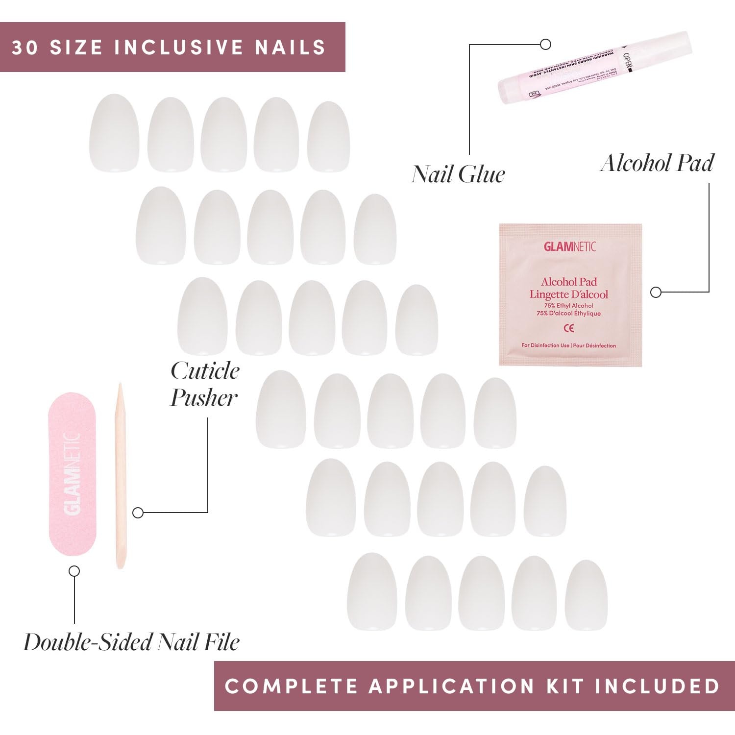 image:imageGlamnetic Press On Nails Short Oval Velvet Fake Nails 30 Pc Full Kit2K White Swan