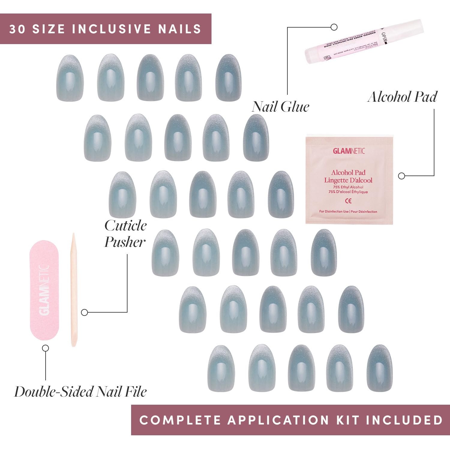 image:imageGlamnetic Press On Nails Short Oval Velvet Fake Nails 30 Pc Full Kit2L Unicorn Tears