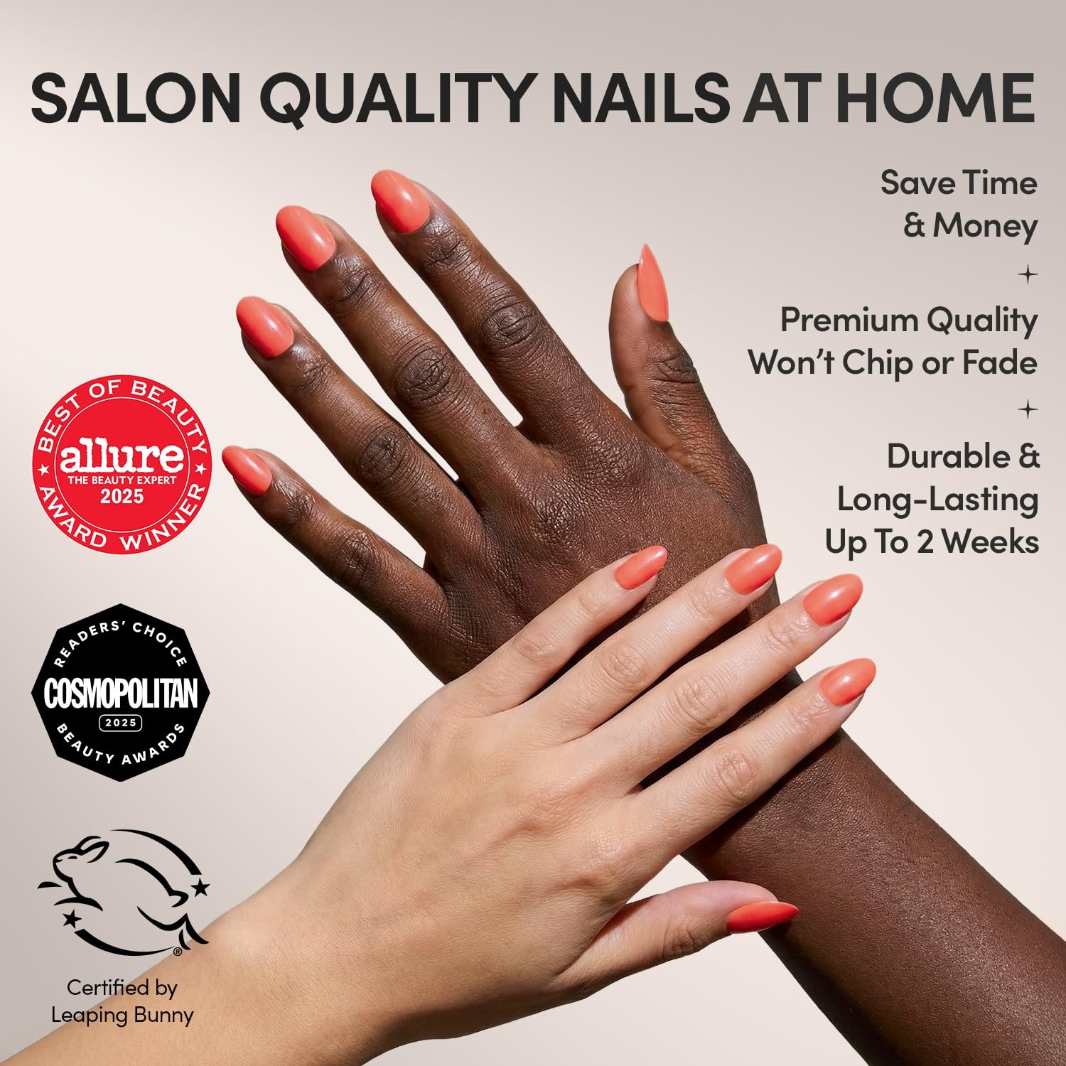 image:imageGlamnetic Press On Nails Short Oval Velvet Fake Nails 30 Pc Full Kit2M Lush Coral