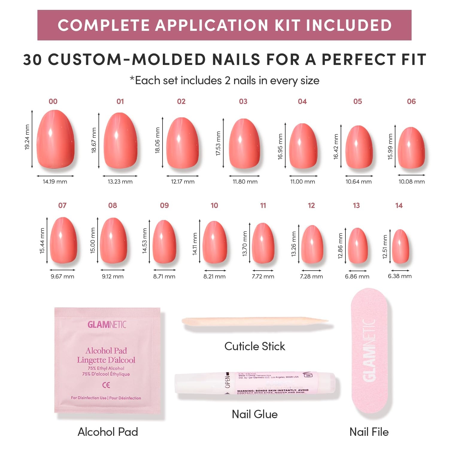 image:imageGlamnetic Press On Nails Short Oval Velvet Fake Nails 30 Pc Full Kit2M Lush Coral