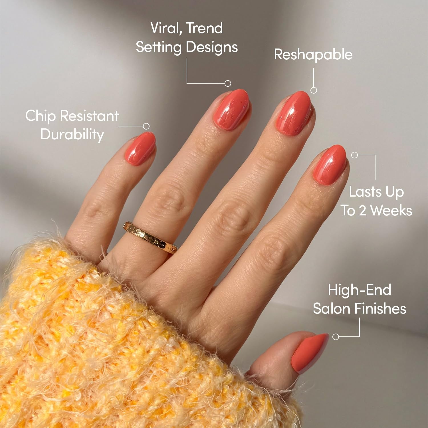 image:imageGlamnetic Press On Nails Short Oval Velvet Fake Nails 30 Pc Full Kit2M Lush Coral