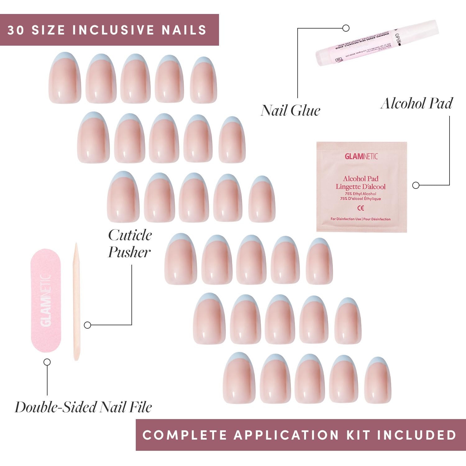 image:imageGlamnetic Press On Nails Short Oval Velvet Fake Nails 30 Pc Full Kit2O Into Blue