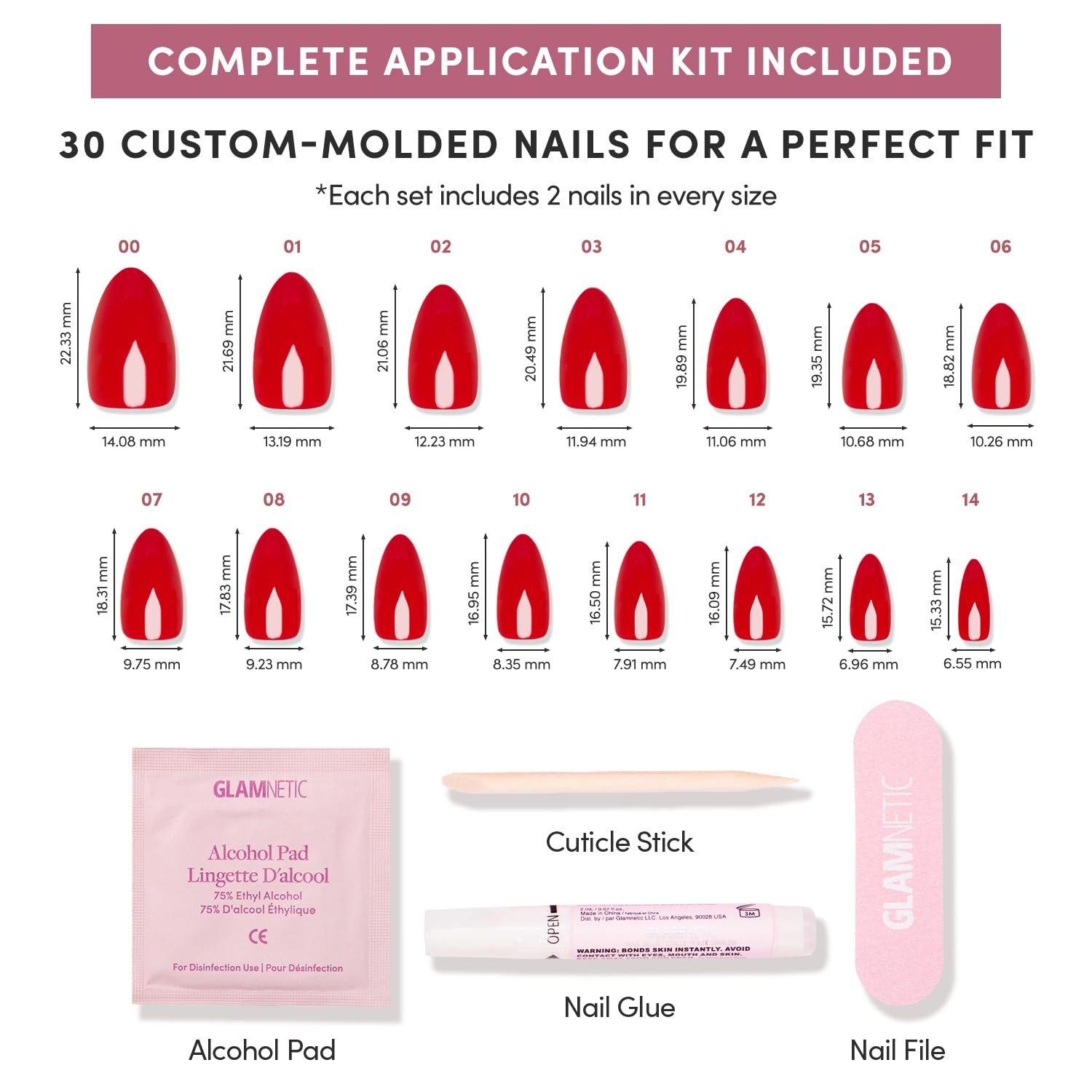 image:imageGlamnetic Press On Nails Short Oval Velvet Fake Nails 30 Pc Full Kit3B Fiery Red