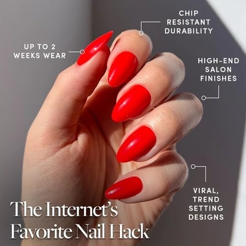 image:imageGlamnetic Press On Nails Short Oval Velvet Fake Nails 30 Pc Full Kit3B Fiery Red