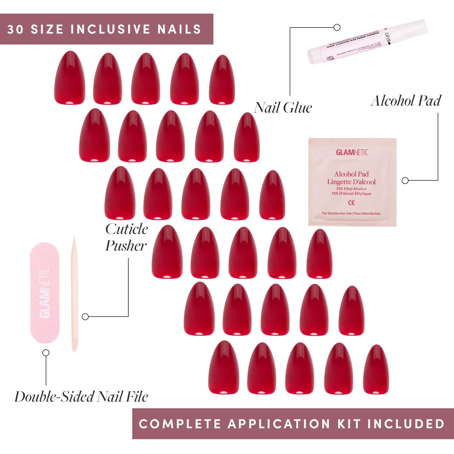 image:imageGlamnetic Press On Nails Short Oval Velvet Fake Nails 30 Pc Full Kit3C Classic Red