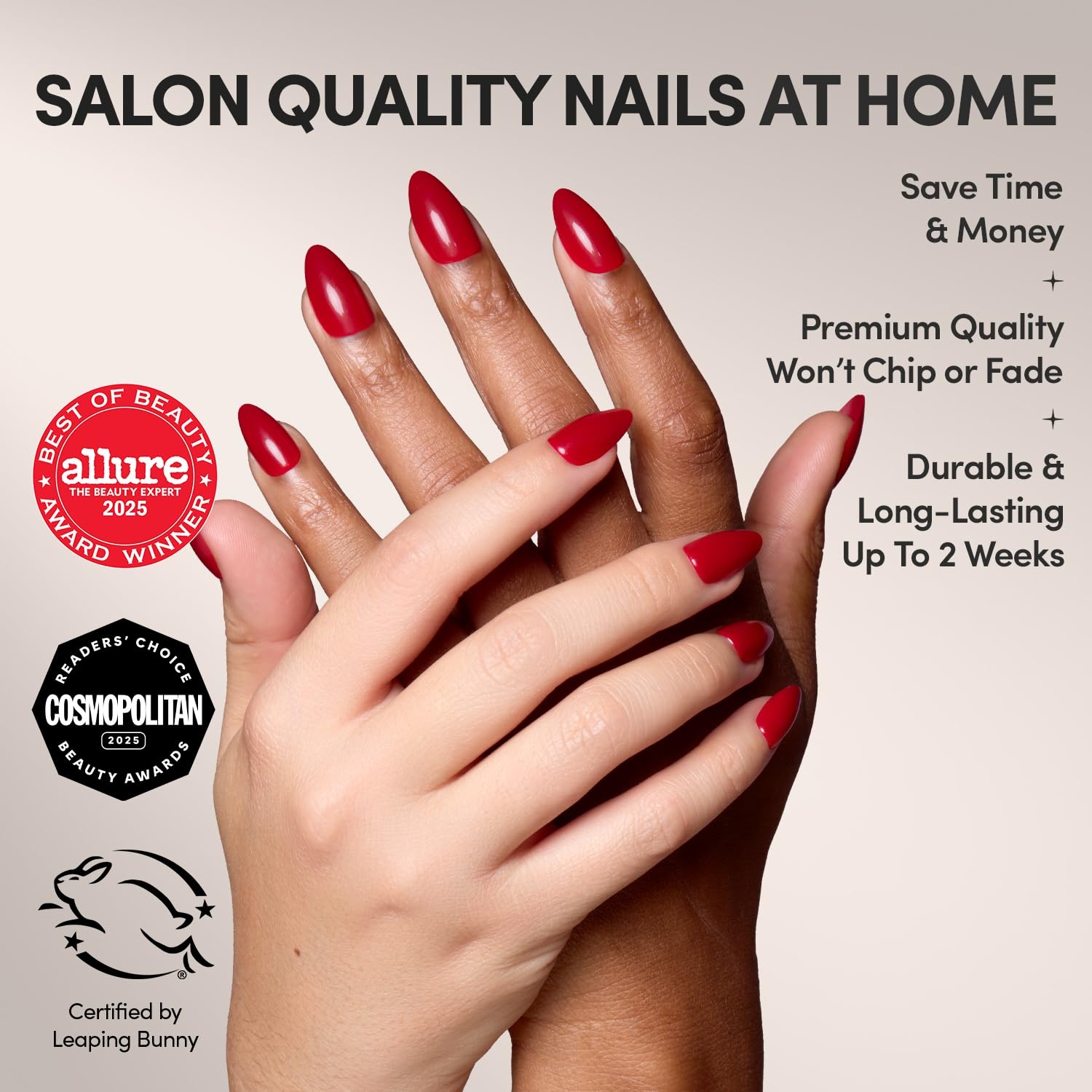 image:imageGlamnetic Press On Nails Short Oval Velvet Fake Nails 30 Pc Full Kit3C Classic Red