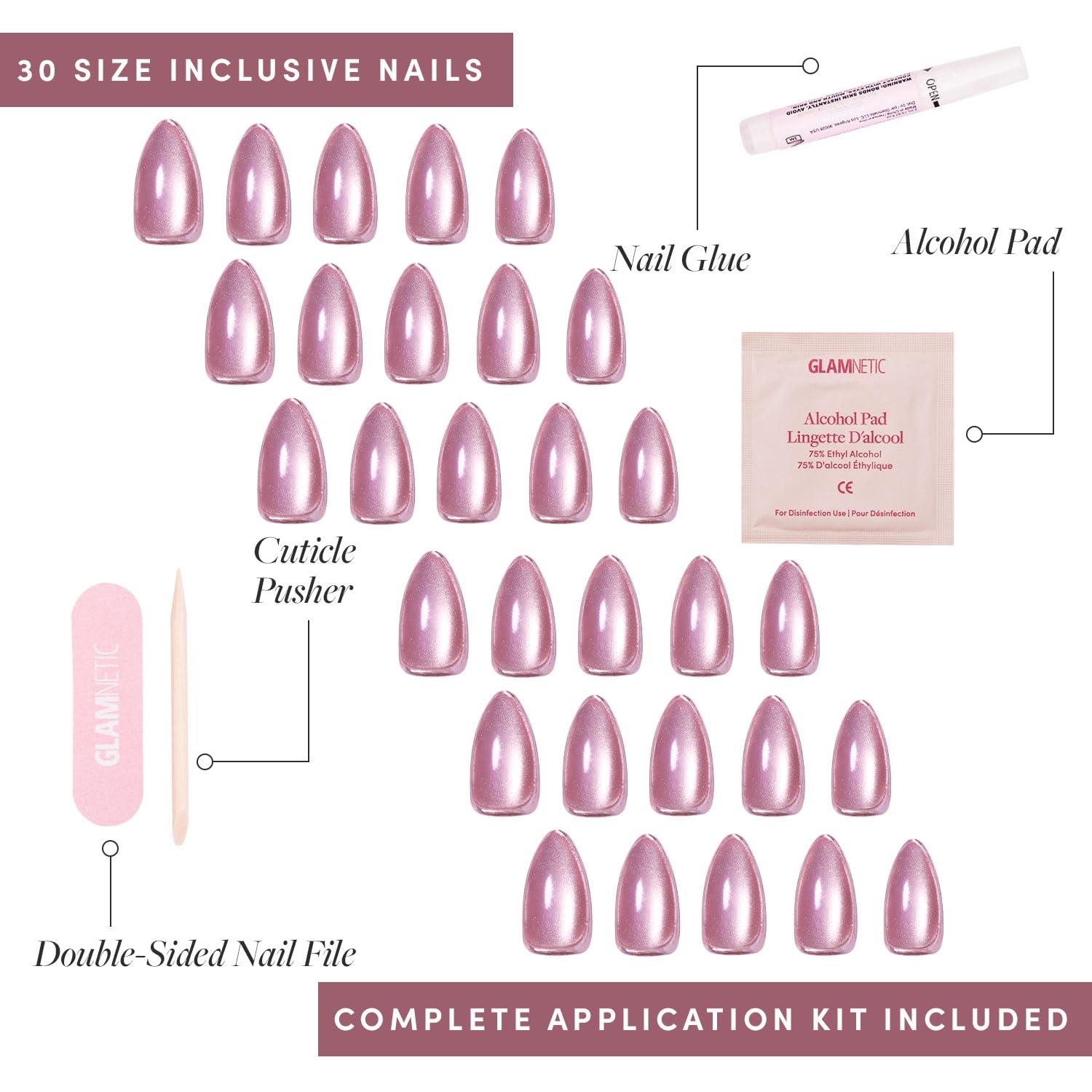 image:imageGlamnetic Press On Nails Short Oval Velvet Fake Nails 30 Pc Full Kit3D Mertini