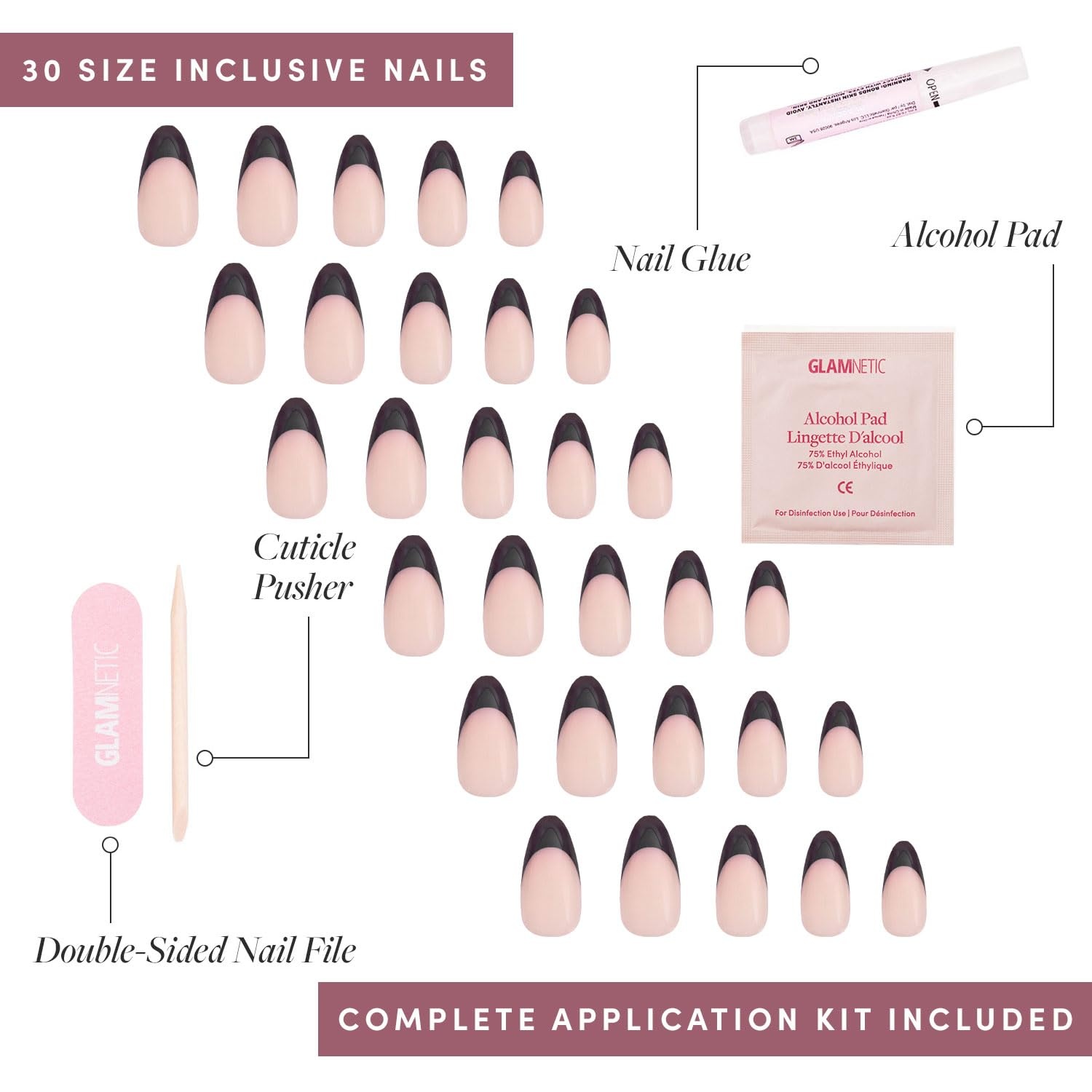 image:imageGlamnetic Press On Nails Short Oval Velvet Fake Nails 30 Pc Full Kit3E Caviar