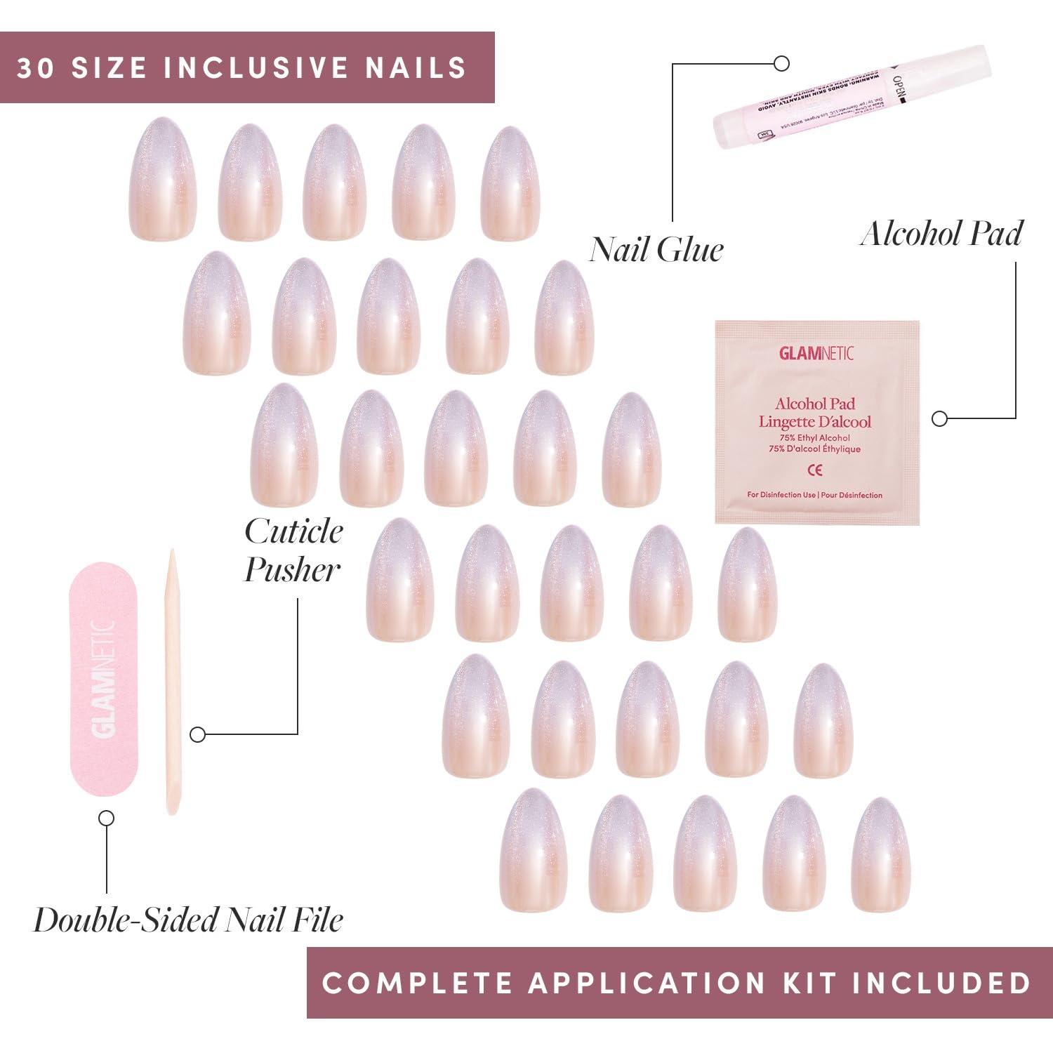 image:imageGlamnetic Press On Nails Short Oval Velvet Fake Nails 30 Pc Full Kit3F Polar Day