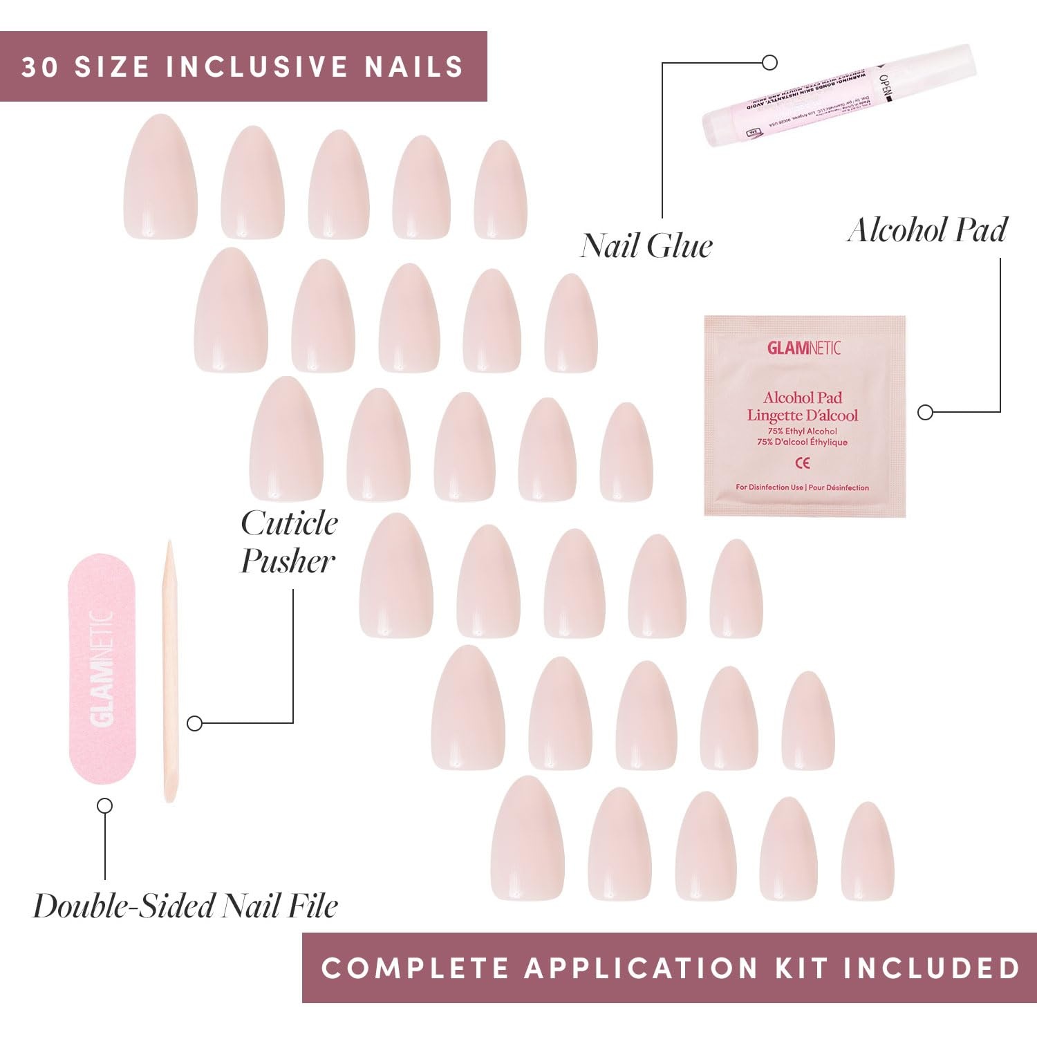 image:imageGlamnetic Press On Nails Short Oval Velvet Fake Nails 30 Pc Full Kit3H Ballet Pink