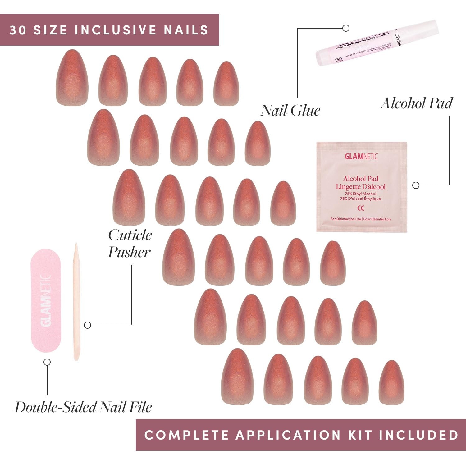 image:imageGlamnetic Press On Nails Short Oval Velvet Fake Nails 30 Pc Full Kit3I Ros