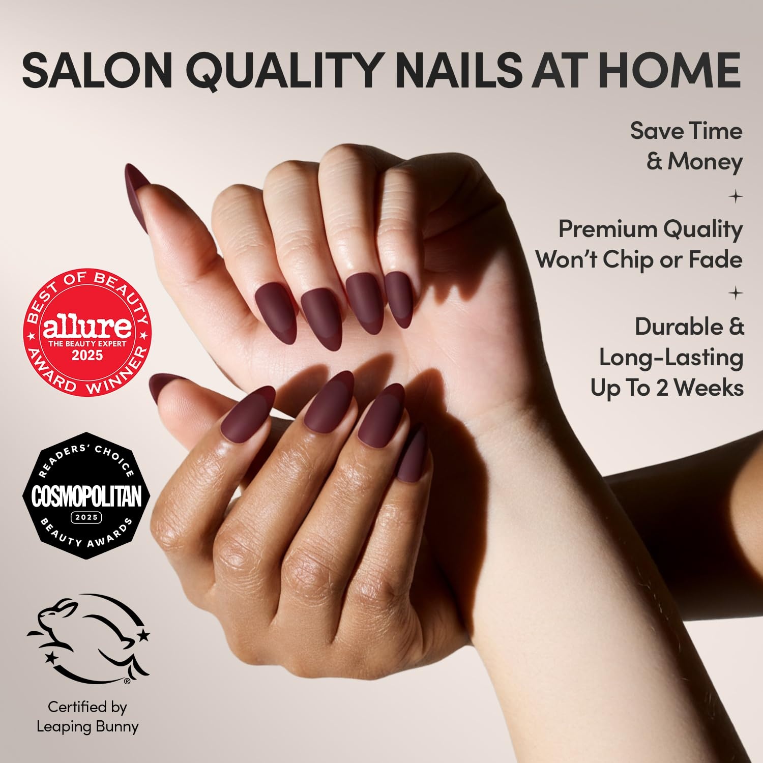 image:imageGlamnetic Press On Nails Short Oval Velvet Fake Nails 30 Pc Full Kit3J Merlot