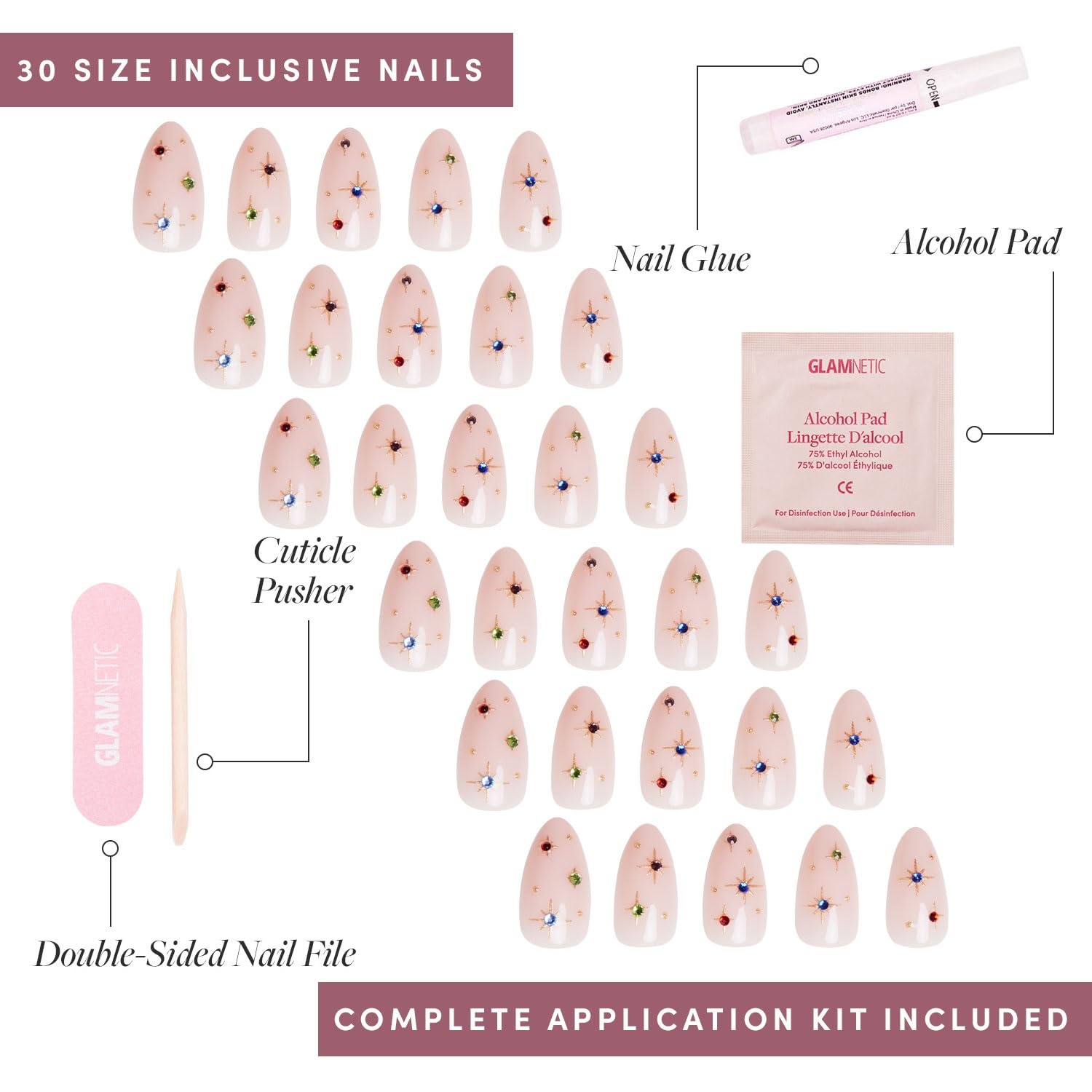 image:imageGlamnetic Press On Nails Short Oval Velvet Fake Nails 30 Pc Full Kit3L North Star