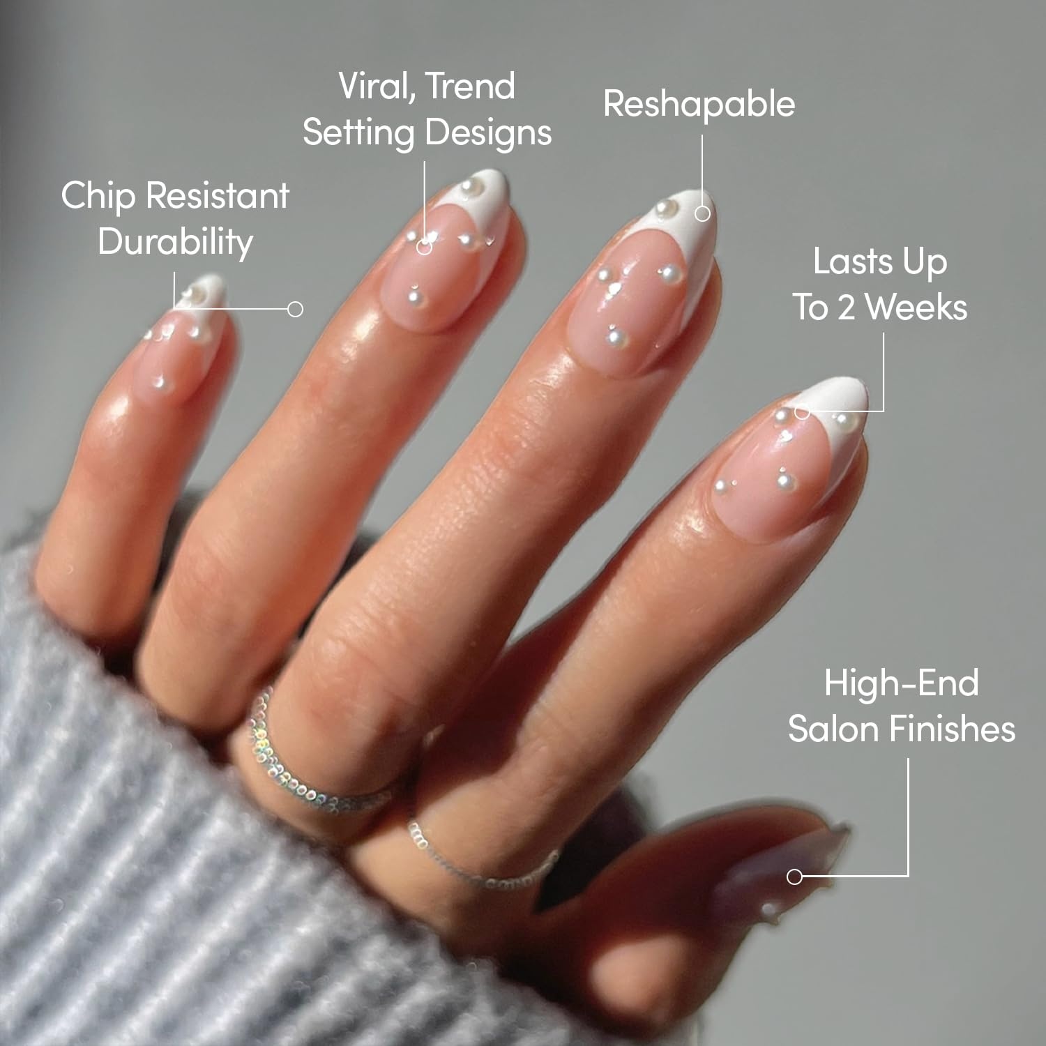 image:imageGlamnetic Press On Nails Short Oval Velvet Fake Nails 30 Pc Full Kit3N French Pearl