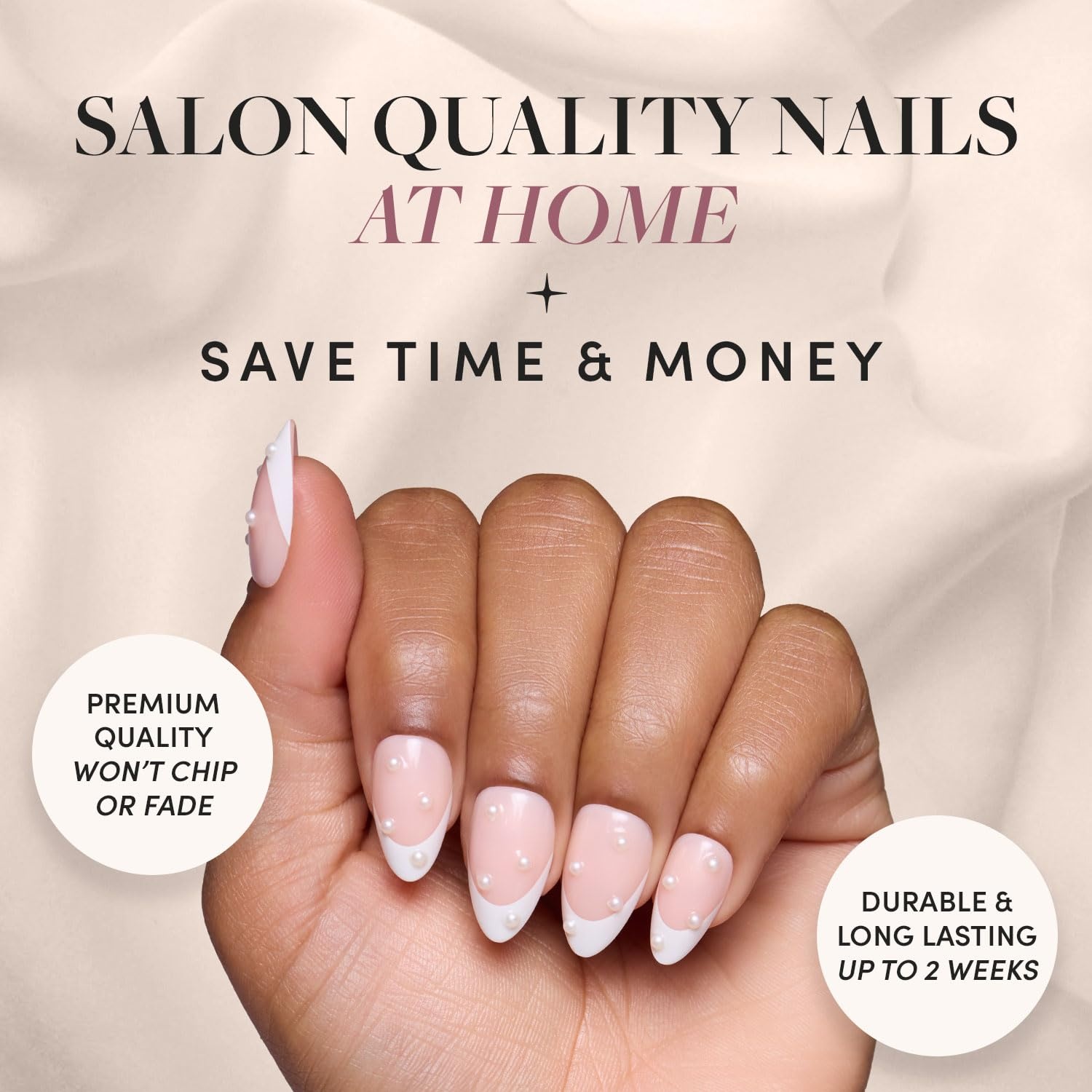image:imageGlamnetic Press On Nails Short Oval Velvet Fake Nails 30 Pc Full Kit3N French Pearl
