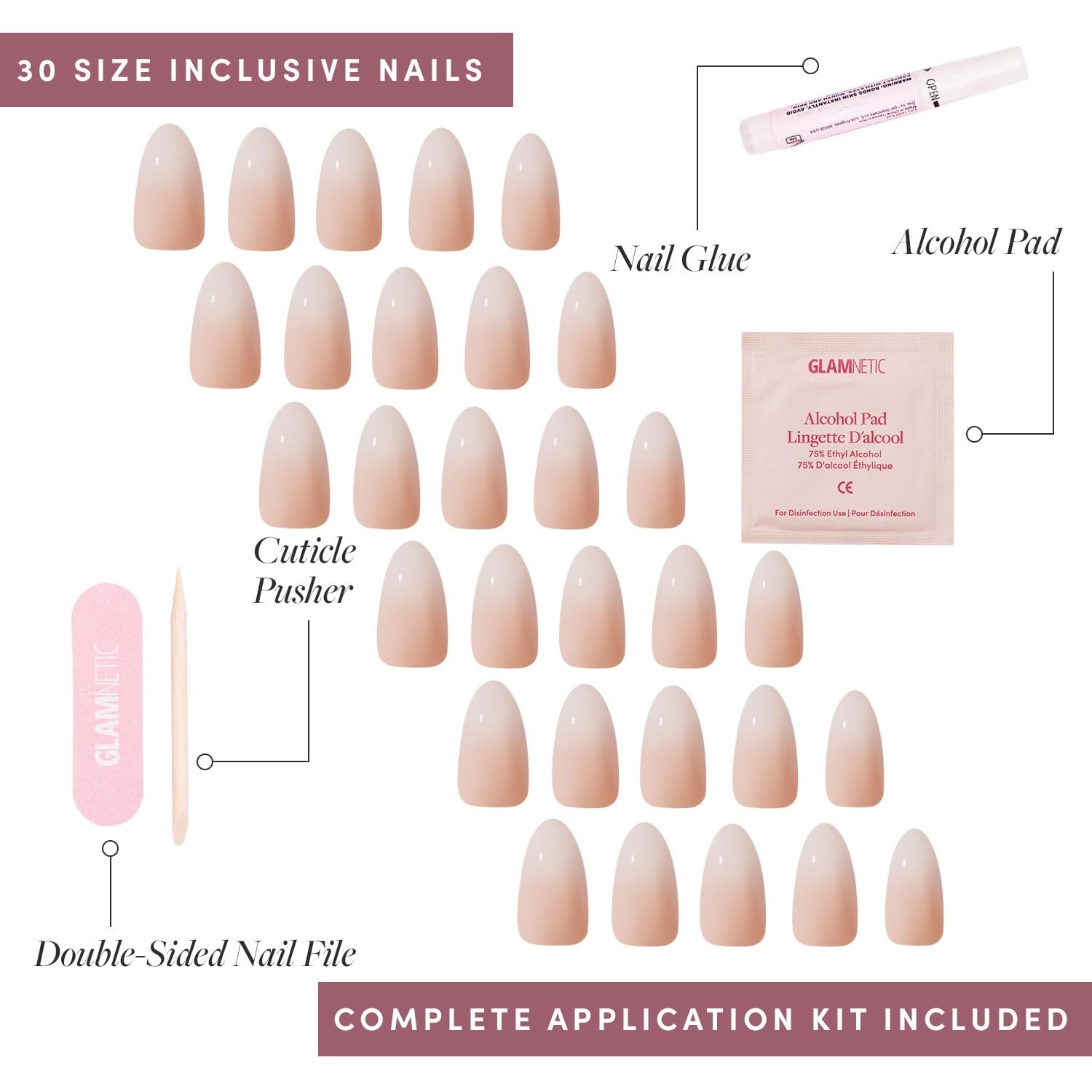 image:imageGlamnetic Press On Nails Short Oval Velvet Fake Nails 30 Pc Full Kit3P Fiancd