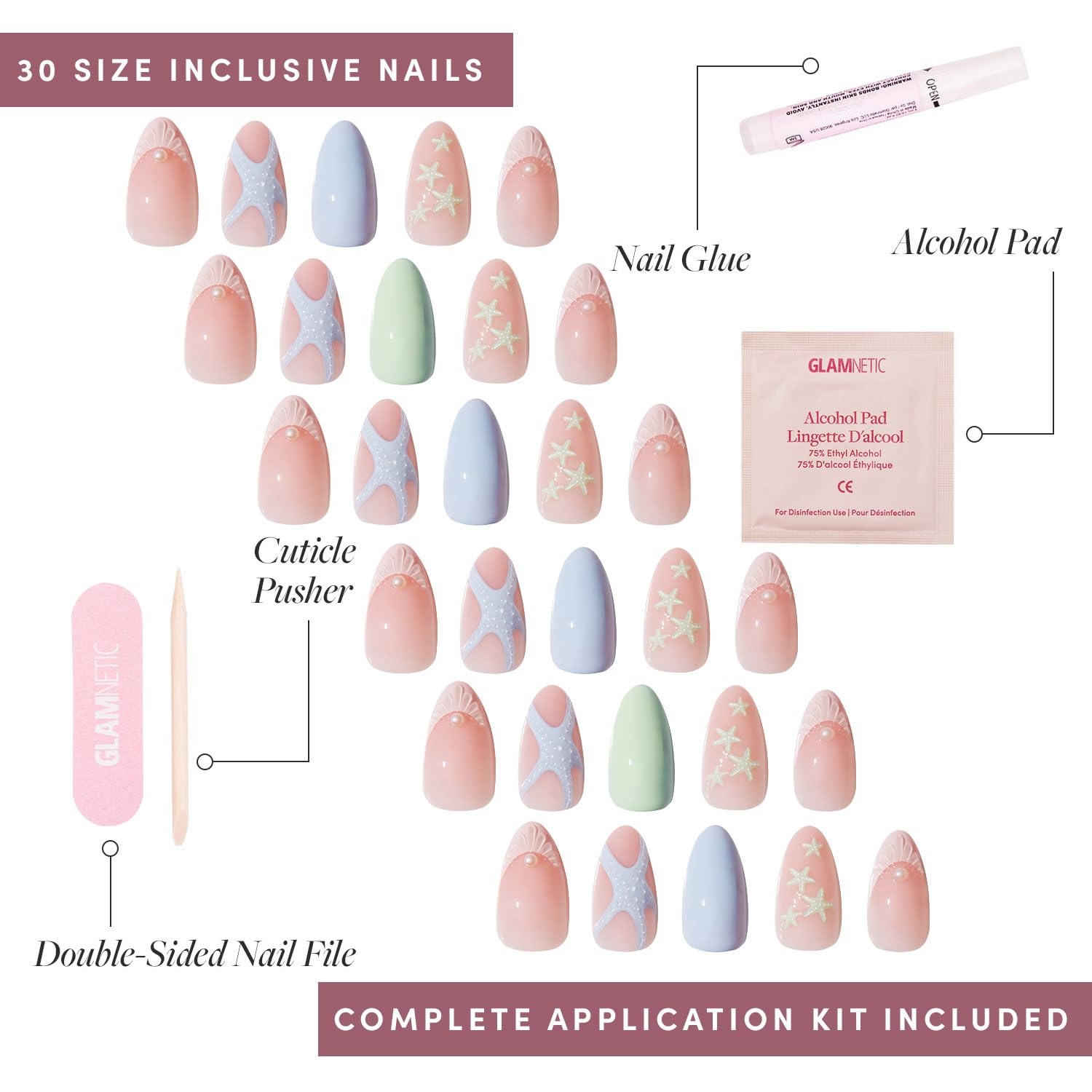 image:imageGlamnetic Press On Nails Short Oval Velvet Fake Nails 30 Pc Full Kit3Q Salty Waves