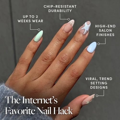 image:imageGlamnetic Press On Nails Short Oval Velvet Fake Nails 30 Pc Full Kit3Q Salty Waves