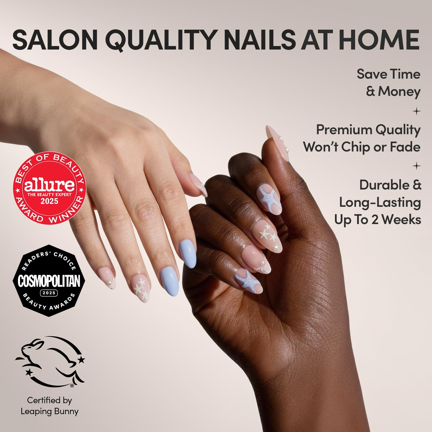 image:imageGlamnetic Press On Nails Short Oval Velvet Fake Nails 30 Pc Full Kit3Q Salty Waves